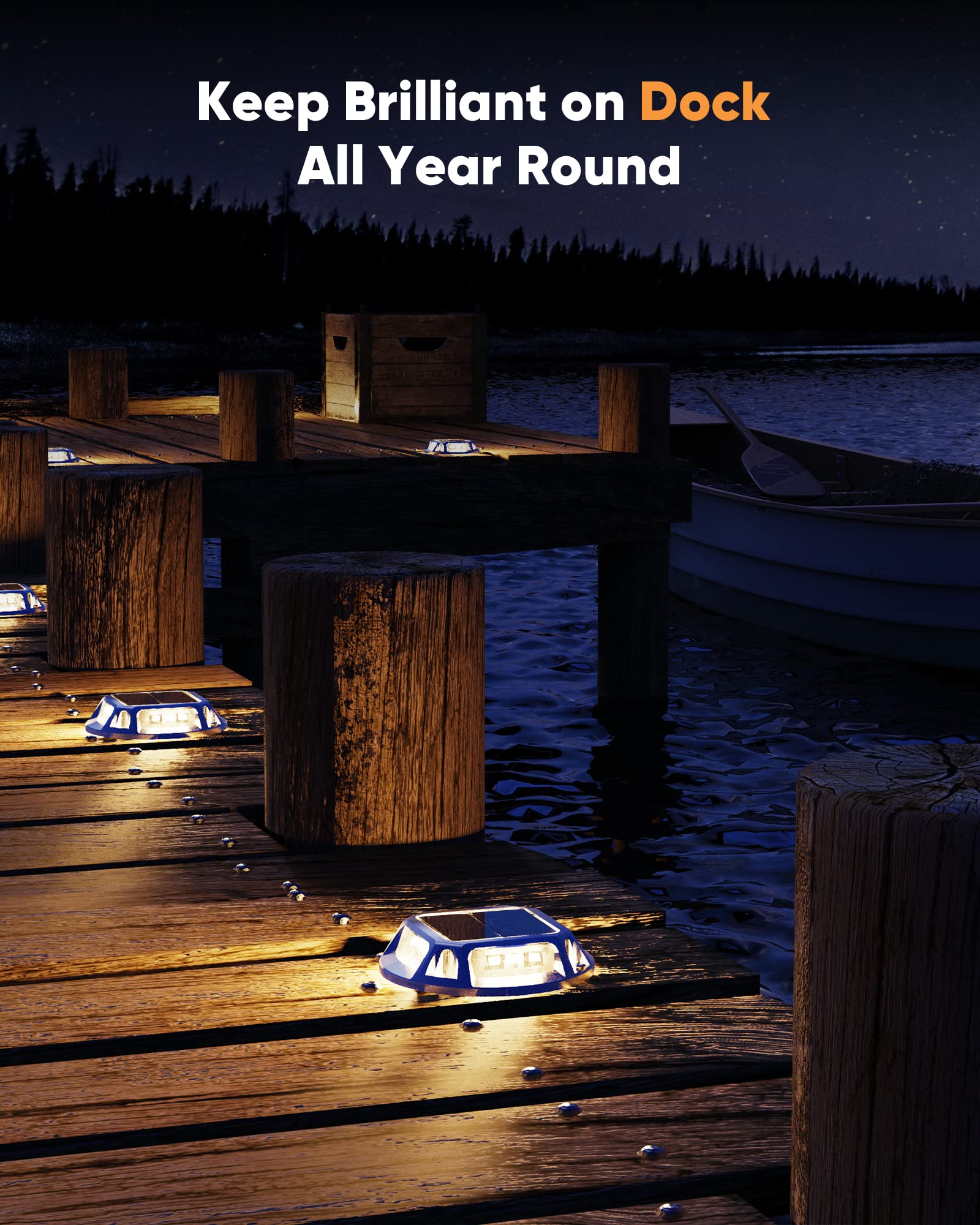 JACKYLED 8-Pack Solar Deck Lights Outdoor Waterproof - 12 LED Marine Grade Solar Pathway Lights with Dusk to Dawn Sensor - Warm White Solar Powered Garden Lights for Backyard, Sidewalk, Patio, Dock & Walkway Lighting