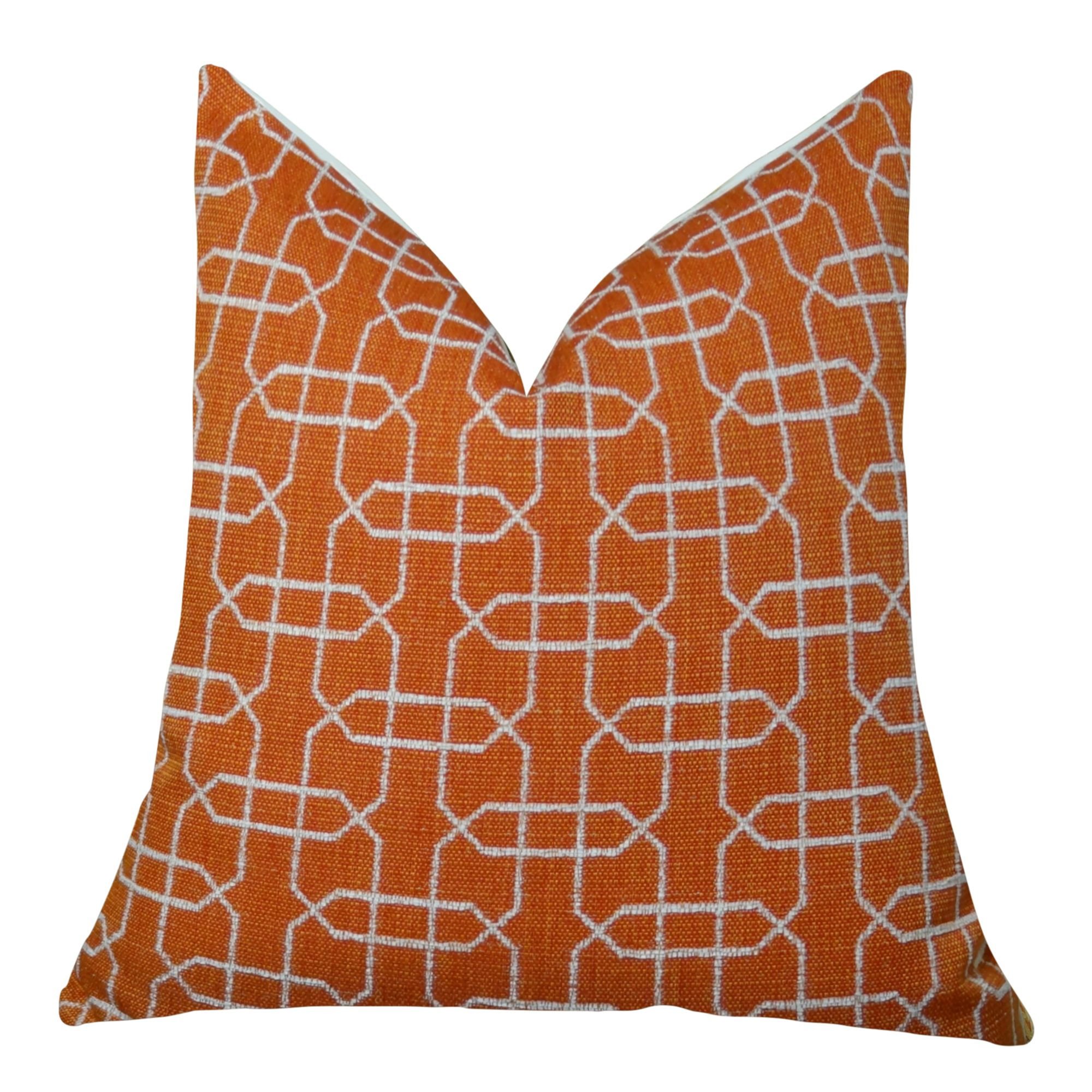 Orange Cream Geometric Trellis Throw Pillow - Modern Designer Decorative Cushion - Handmade in USA - Perfect for Living Room Sofa, Bedroom Decor & Home Accents