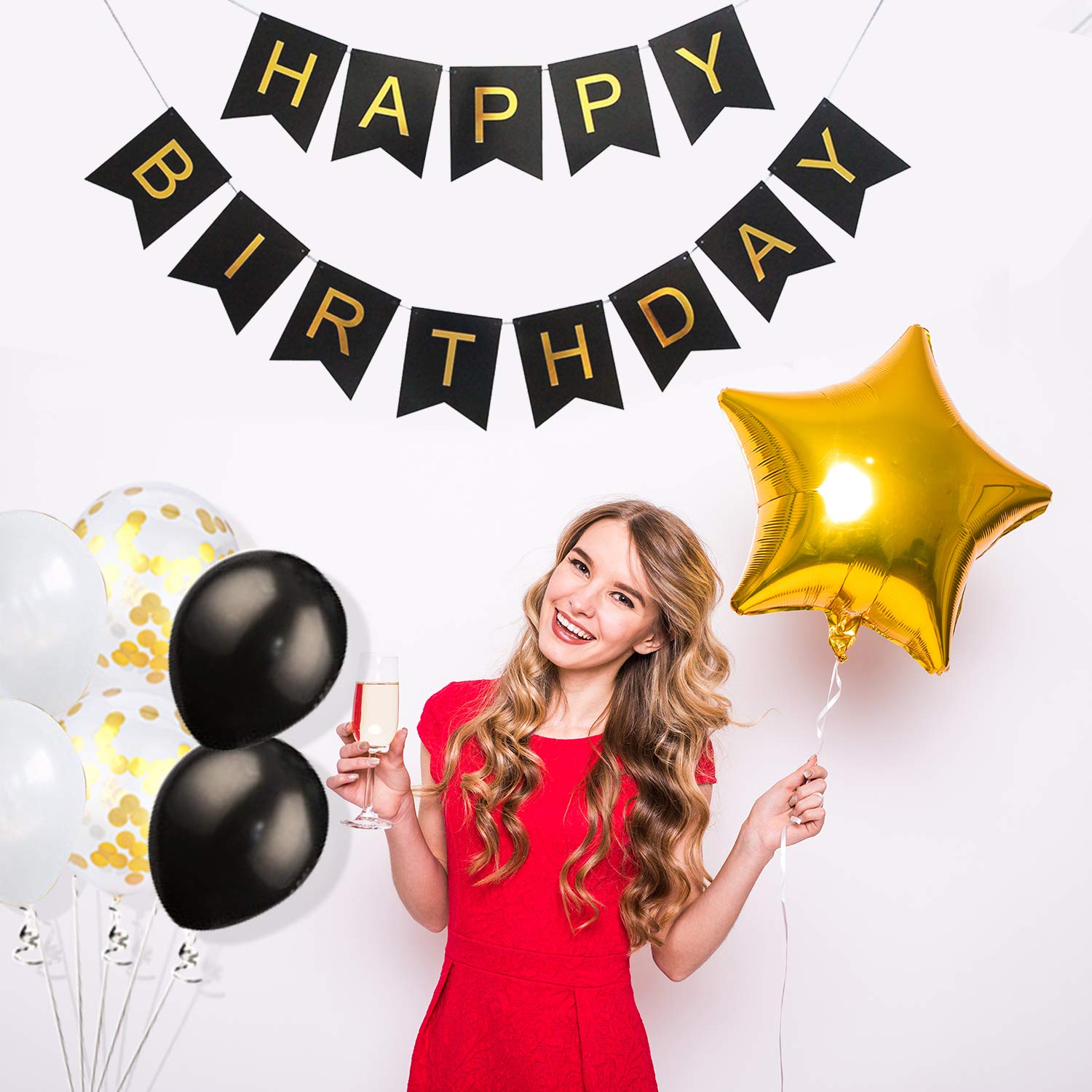 34th Birthday Banner & Balloons Set - Gold & Black Party Decorations for 34 Years Old Birthday Celebration | Perfect for Adult Birthday Parties, Milestone Celebrations & Photo Backdrops