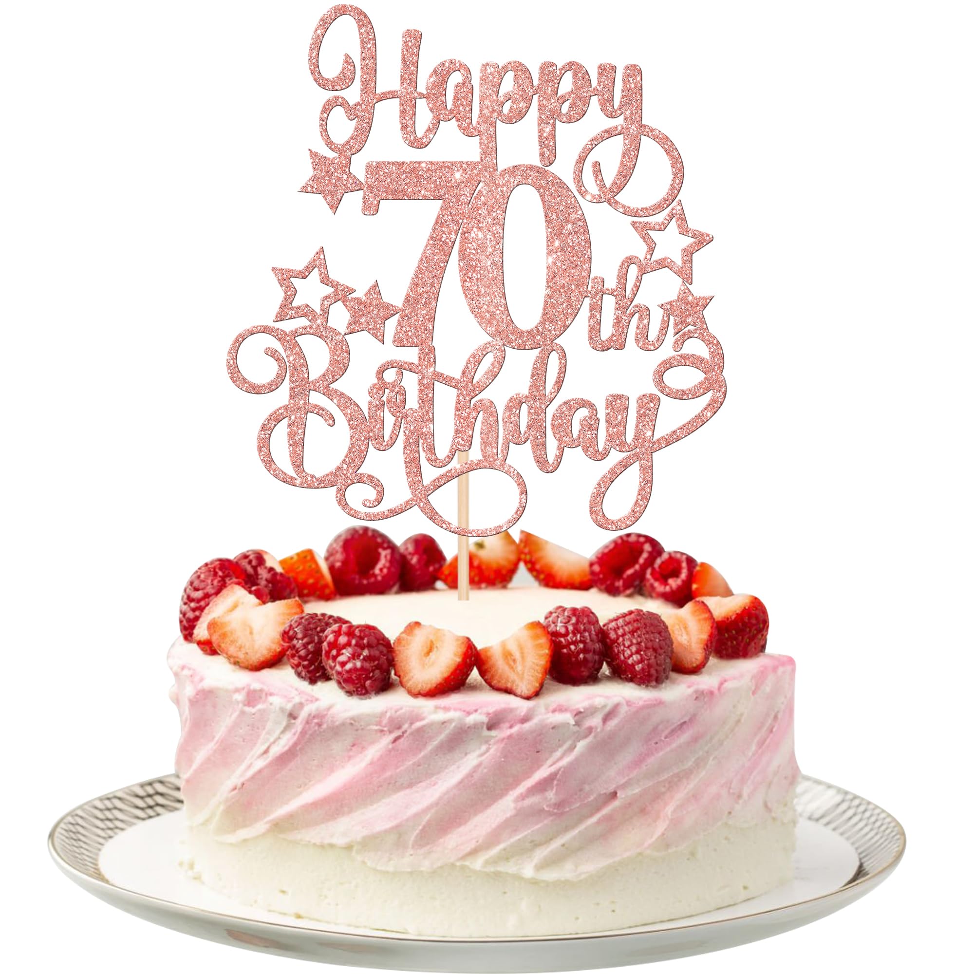 1 PCS Happy 70th Birthday Cake Topper - Glitter 'Cheers to 70 Years' Cake Pick - Hello 70 Fabulous Cake Decoration for 70th Birthday Party Supplies (Rose Gold) - Perfect for Anniversary Celebrations & Milestone Birthday Decor
