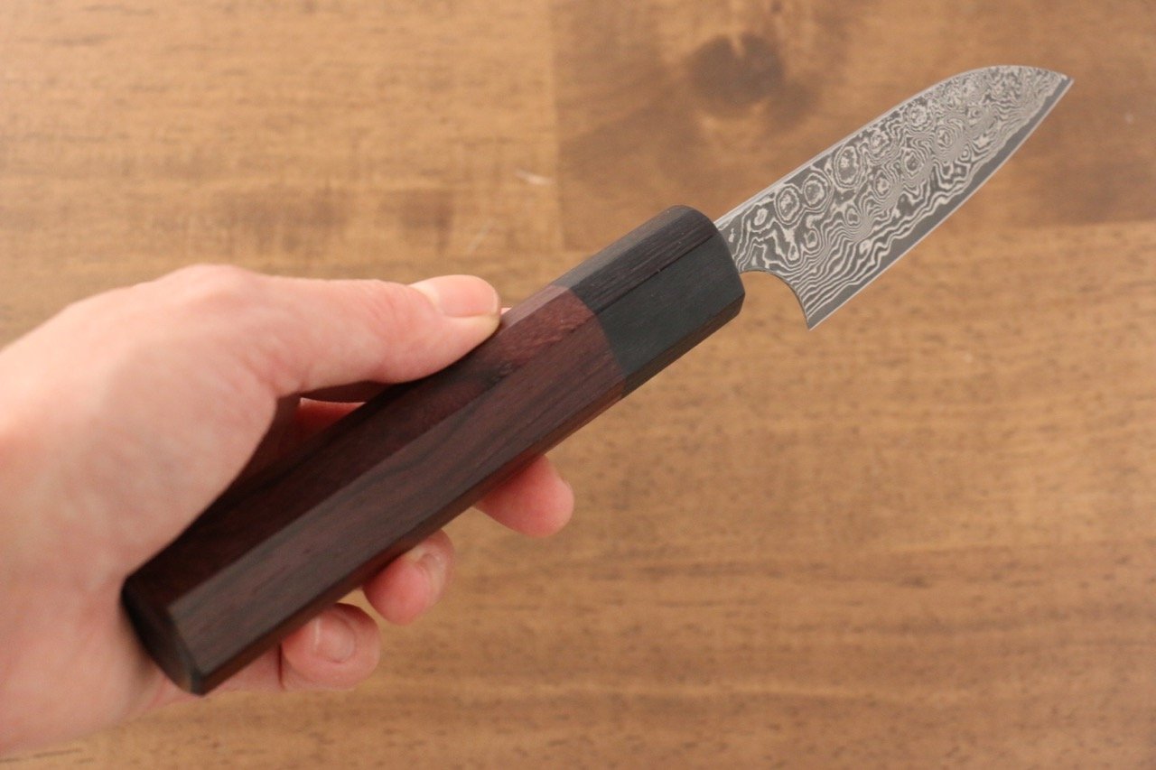 Masakage Kumo VG10 Damascus Petty Utility Knife 75mm - Japanese Shitan Handle - Perfect for Slicing Fruits, Vegetables & Boneless Meat - Ideal for Home Chefs & Professional Kitchens