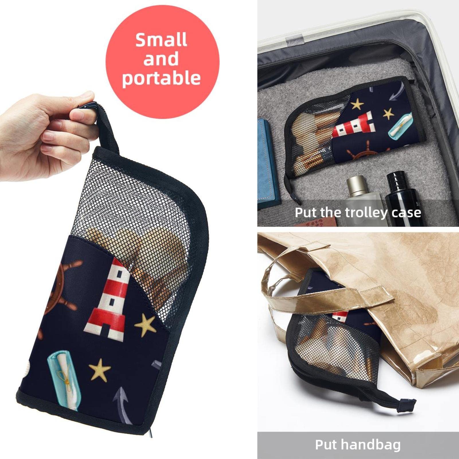 Portable Makeup Brush Organizer Bag with 12 Slots - Waterproof Cosmetic Brush Holder Case with Lighthouse Anchor & Starfish Design for Travel, Home Vanity & Professional Makeup Artists