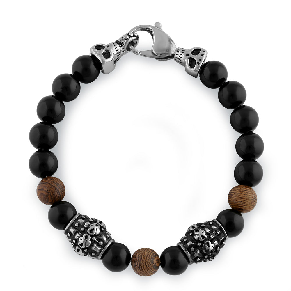 Elegant Stainless Steel Bracelet with Black & Jasper Beads - Stylish Unisex Jewelry for Everyday Wear, Gifts & Special Occasions