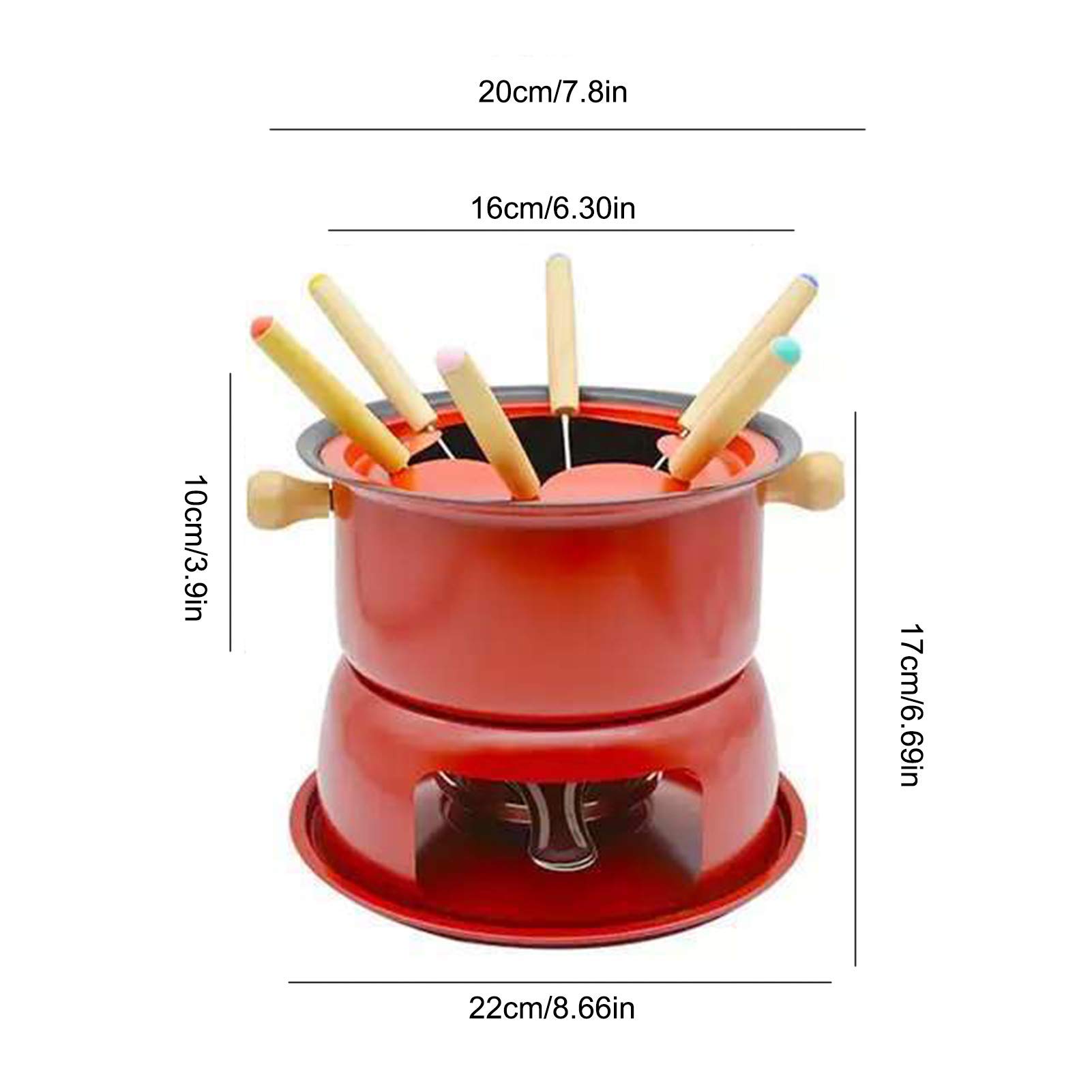 Premium Cast Iron Fondue Set - 6-Piece Multifunctional Steel Pot for Melting Cheese, Chocolate, Meat Broth & Ice Cream | Perfect for Parties, Family Gatherings & Romantic Dinners | Kitchen Accessories (Red)