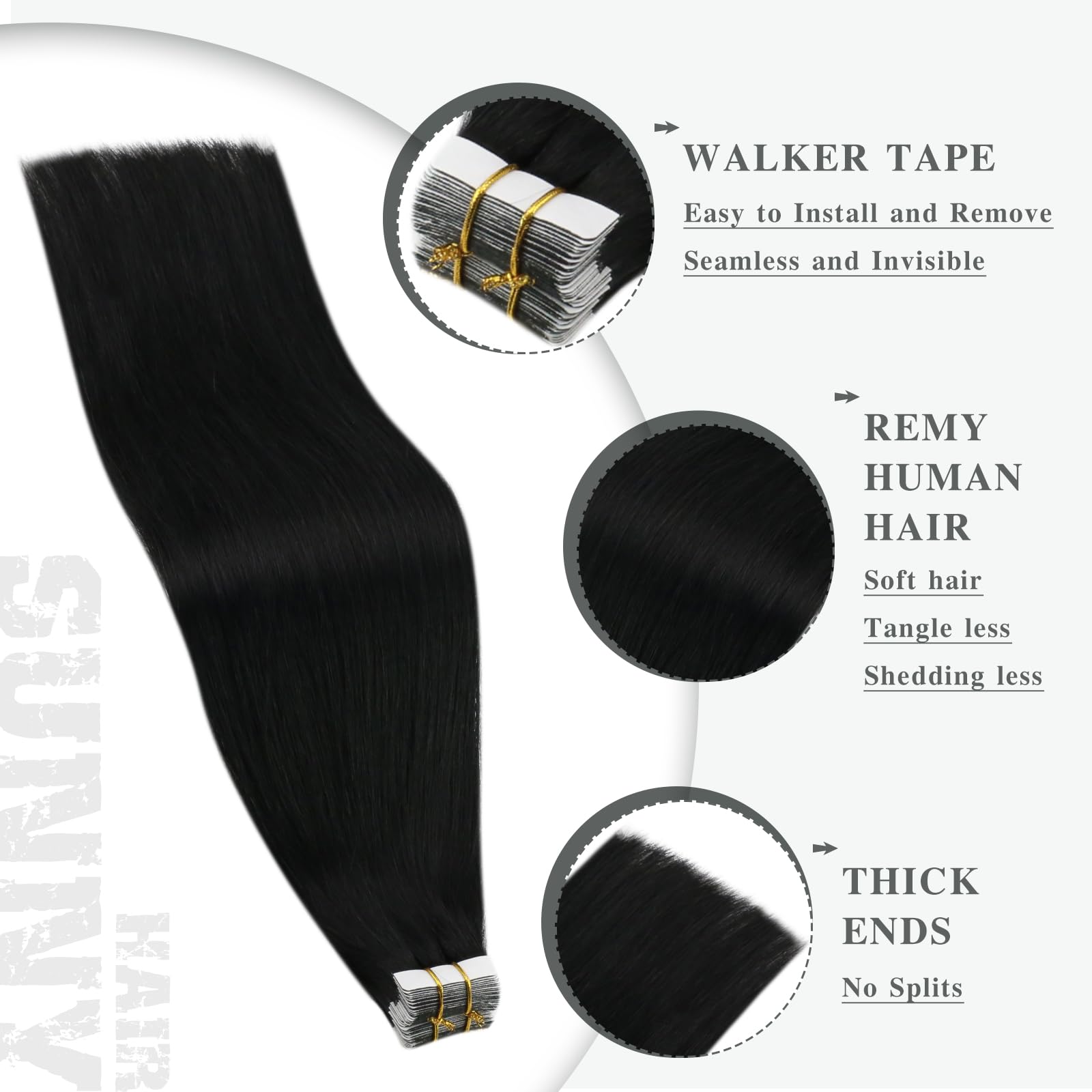 Ve Sunny 20pcs 50g 20inch Tape in Hair Extensions - #1B Natural Black Human Hair, Invisible Skin Weft for Women | Perfect for Daily Styling, Volume Boost & Special Occasions