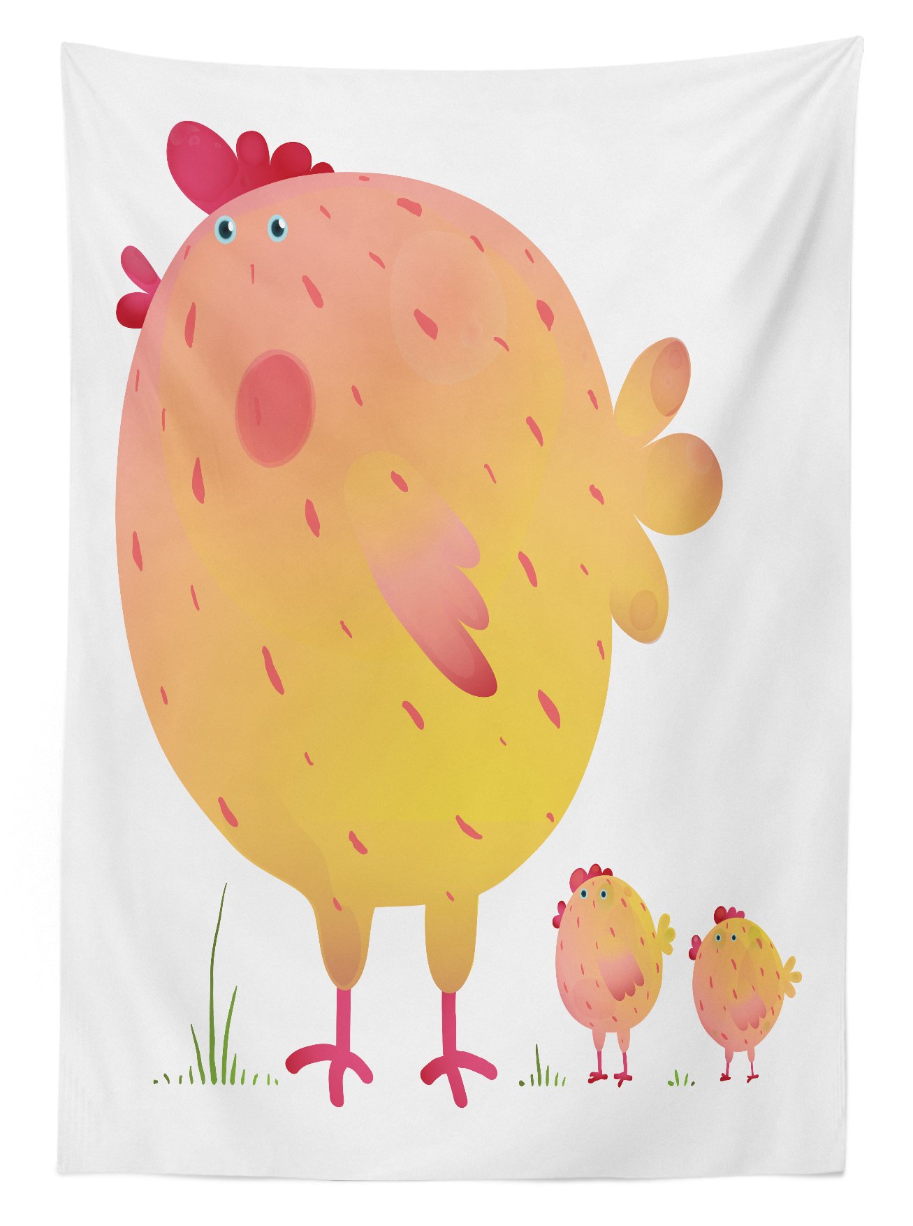 Ambesonne Farm Animal Tablecloth - Chicken & Chicks Design, Washable Outdoor Picnic Table Cover 58x84 Inches, Dark Coral Pale Orange Yellow for Backyard BBQ, Garden Party, Country Kitchen Decor