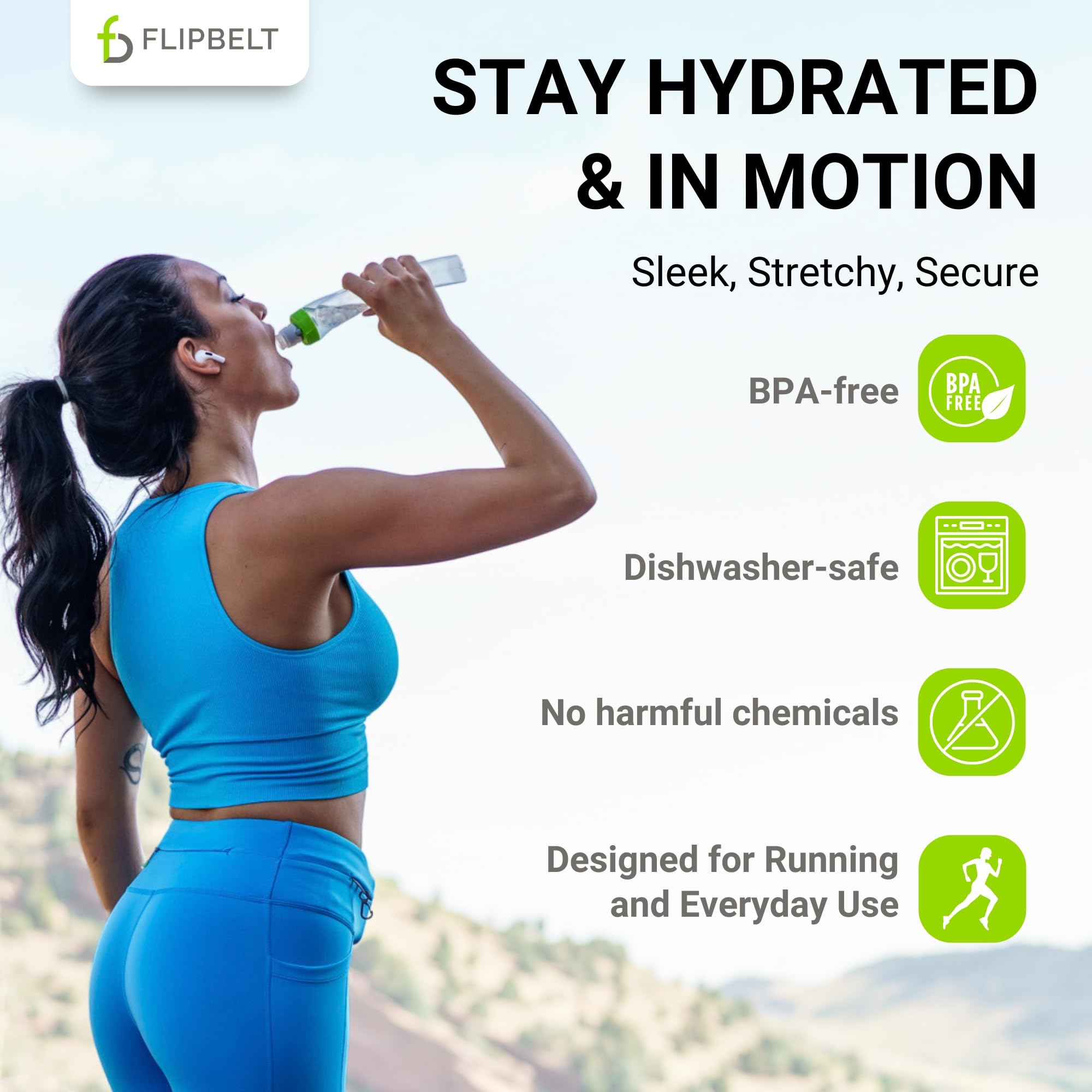 FlipBelt Running Water Bottle - Lightweight & Portable Hydration Pack for Jogging, Hiking & Gym Workouts - Hands-Free Fitness Accessory for Active Lifestyles