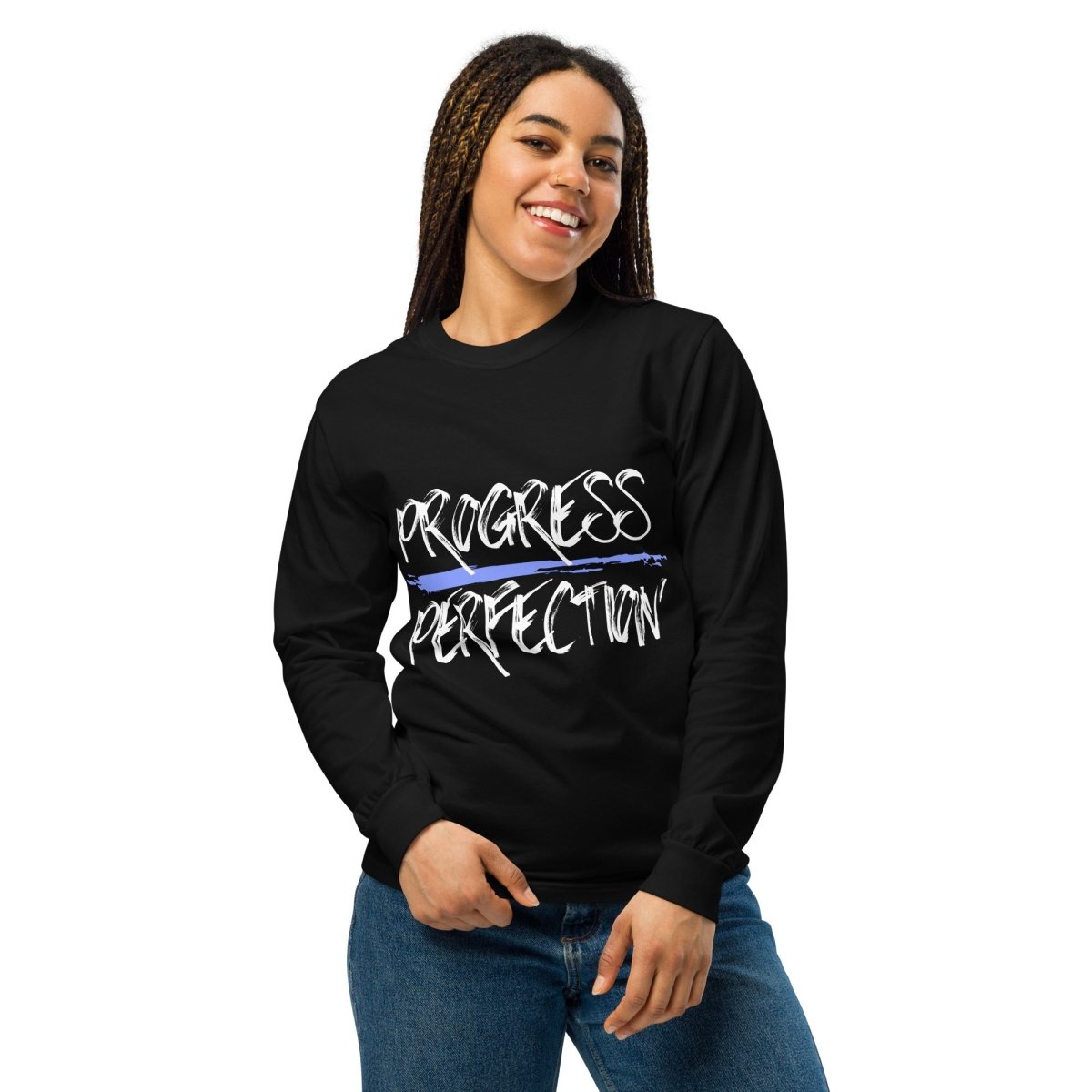 Progress Over Perfection Heavyweight Unisex Long Sleeve T-Shirt - Comfortable Cotton Crewneck Top for Workouts, Casual Wear & Everyday Use