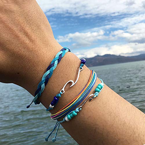 Boho Friendship Bracelets for Women - Adjustable Blue & Sunflower Beaded Bracelets, Stackable Surfer Beach Bracelets - Perfect for Summer, Gifts, Stocking Stuffers & Boho Style Accessories