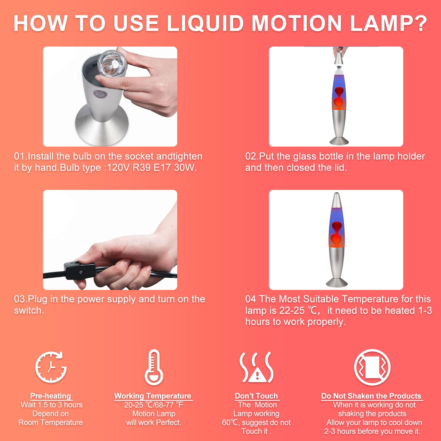 16 Inch Purple and Orange Wax Liquid Motion Lamp - Magma Lava Night Light for Home, Office, Bedroom, Living Room Decor - Relaxing Mood Light for Adults, Teens, Kids (Silver Base) | Perfect for Meditation, Stress Relief, and Cozy Ambiance