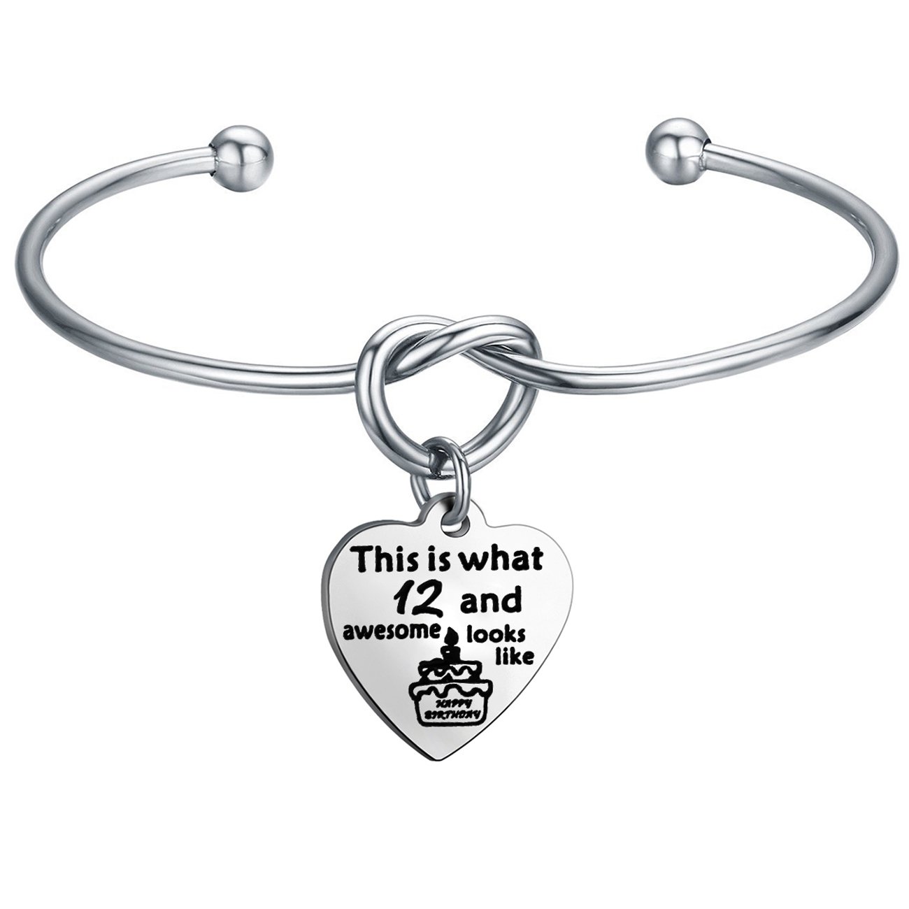 FEELMEM Heart Charm Bangle Bracelet - Sweet 16, 18th, 21st Birthday Gift for Her | Love Knot Design | Elegant Women's Jewelry Present for Daughter, Girlfriend, Wife | Perfect for Anniversaries, Graduations & Special Occasions