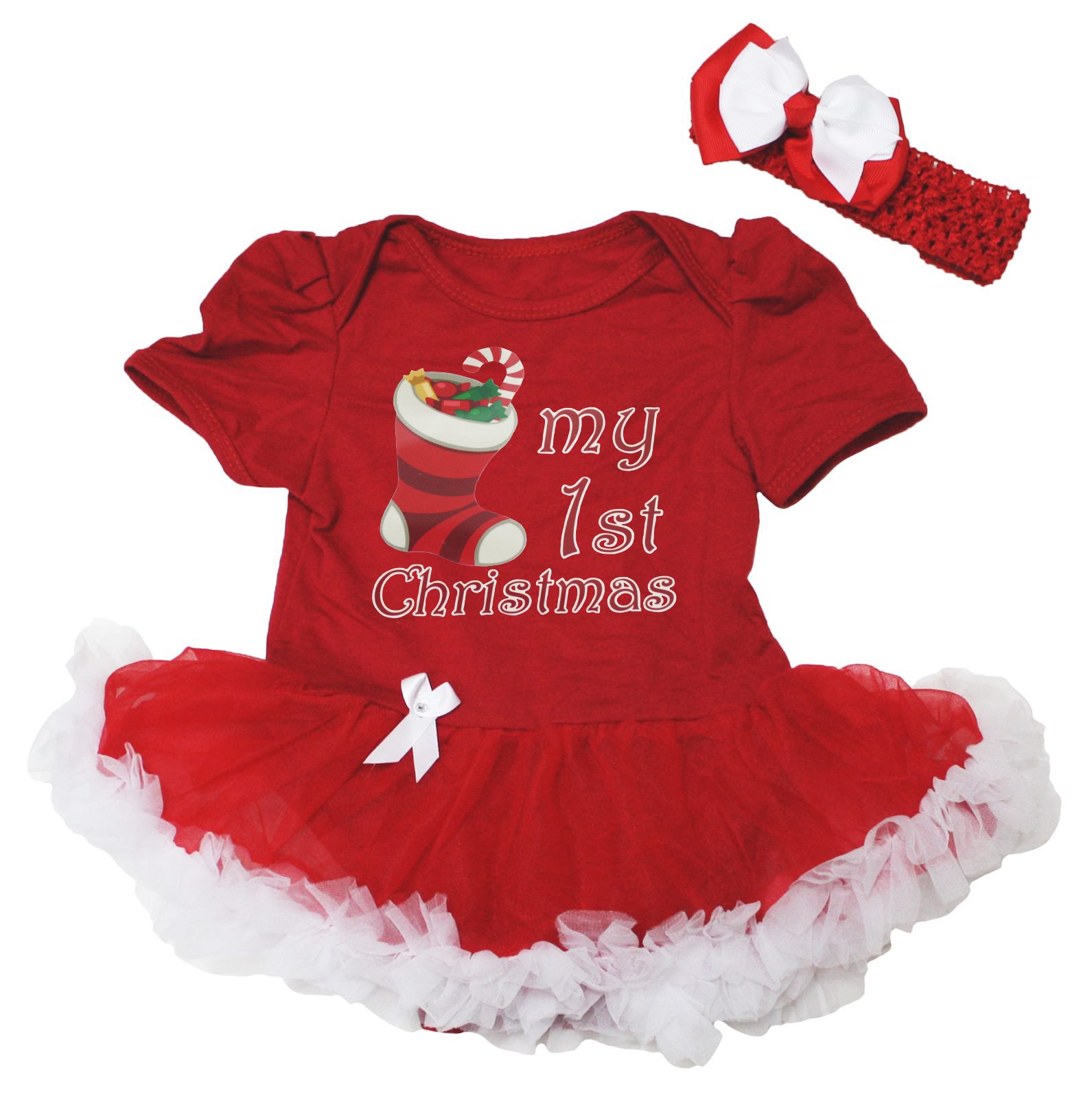 My 1st Christmas Outfit for Baby Girls - Red Bodysuit with White Tutu Skirt & Santa Hat (Newborn to 18 Months) - Perfect for Holiday Photos, Christmas Parties & Family Gatherings