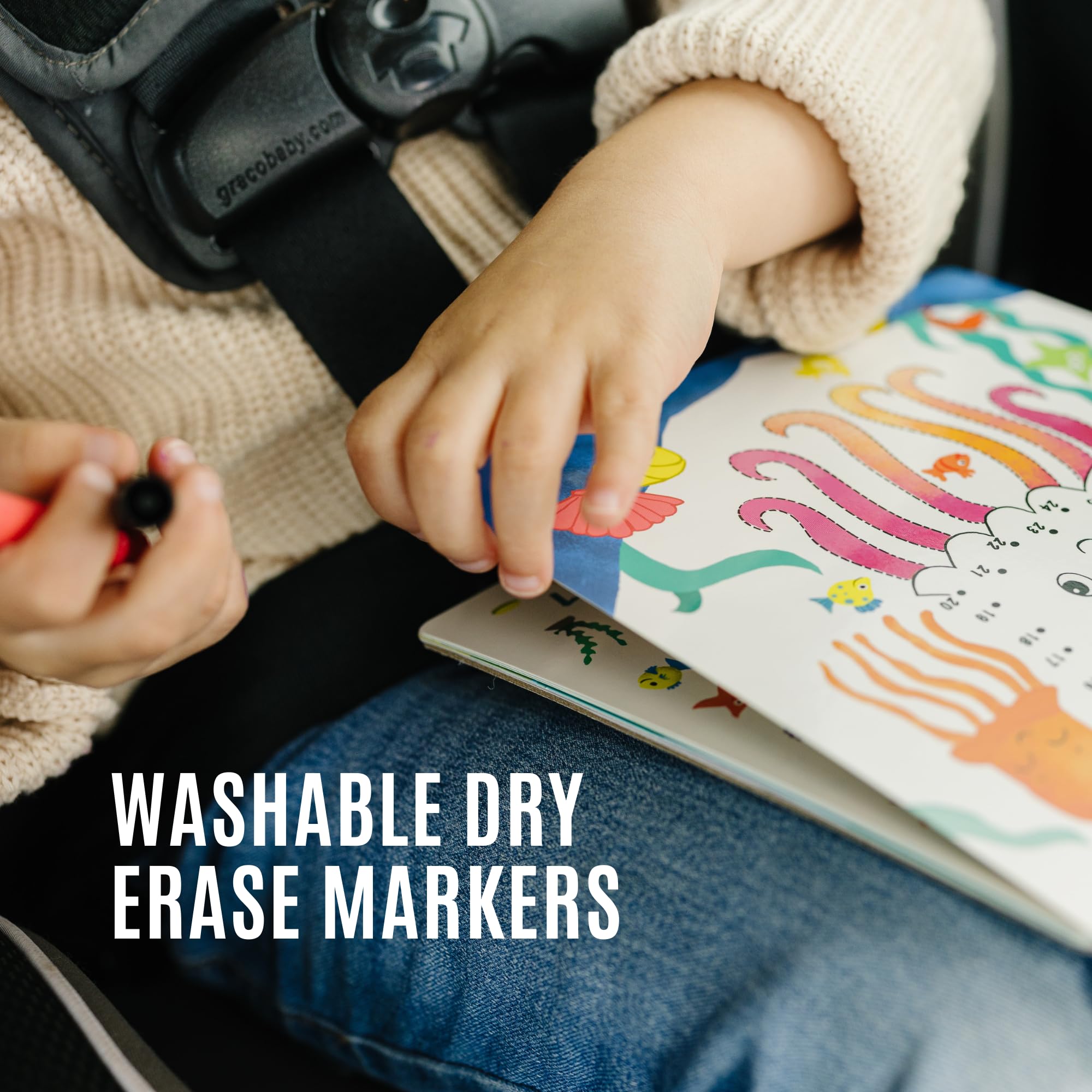 Washable Travel Activity Book for Kids Ages 4-6 | 7x7 Inch Educational Toy with Reusable Stickers & Markers | Car & Airplane Games, Search & Find Ocean Theme | Perfect for Road Trips, Flights & Homeschool Learning
