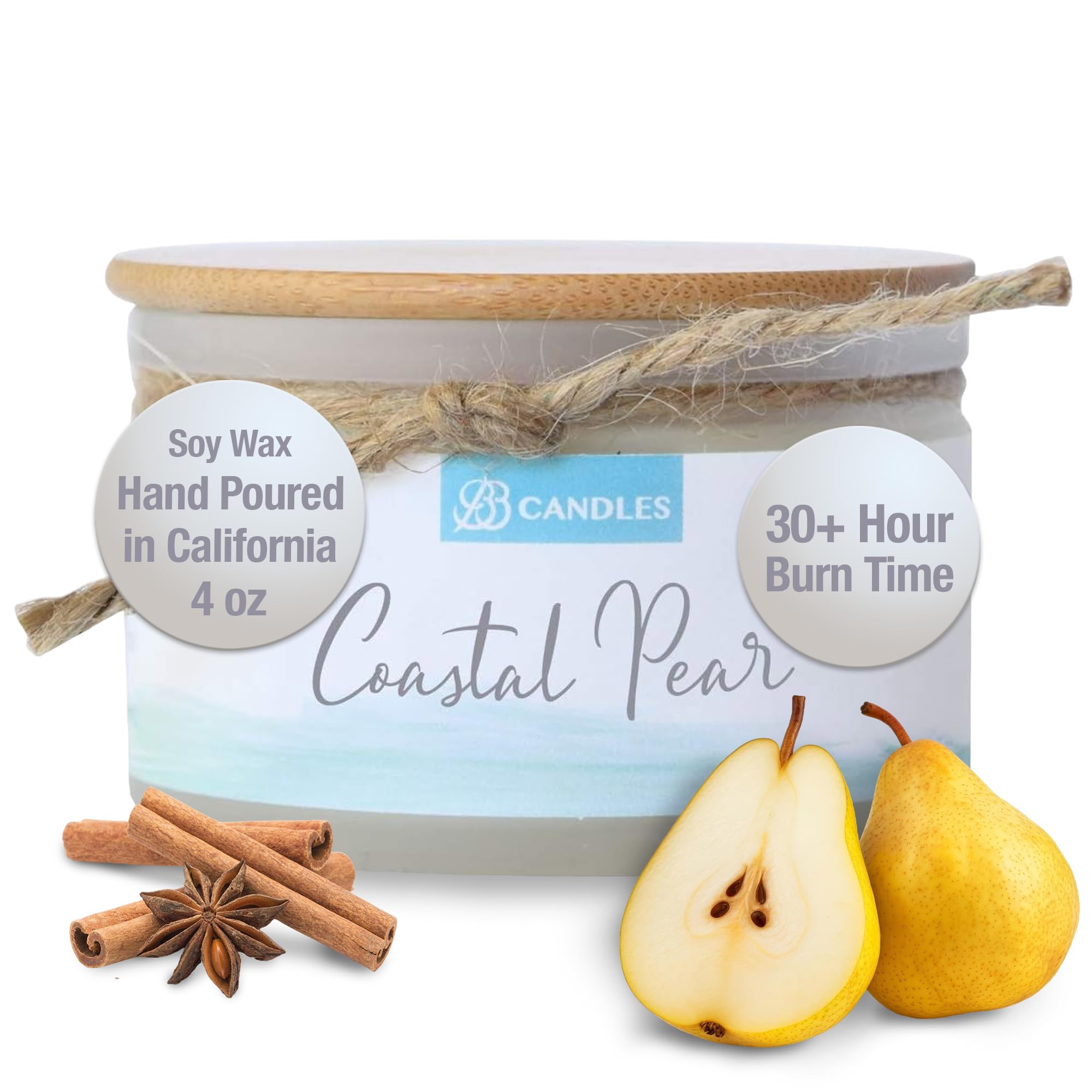 Coastal Pear Scented Natural Soy Candle - Hand Poured Artisan Candle with Long-Lasting Fragrance (4oz, 30+ Hours Burn Time) - Perfect for Home Decor, Relaxation & Coastal-Themed Gifts