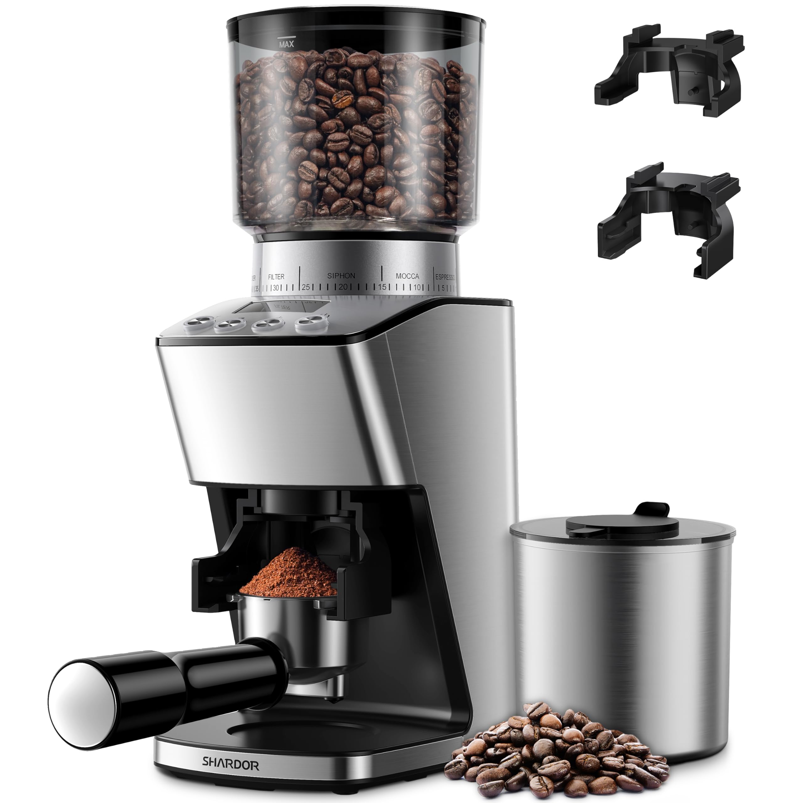 SHARDOR Electric Conical Burr Coffee Grinder - 51 Precise Settings, Adjustable Burr Mill with Stainless Steel Container & Digital Timer for Espresso, Drip Coffee & French Press - Perfect for Home Baristas & Coffee Enthusiasts