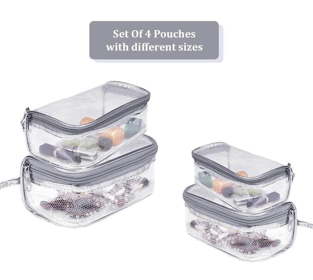 PRISMAXIC 4-Pack Clear Travel Toiletry Bags for Women & Men - Waterproof Makeup Organizer Pouch, Cosmetic Storage Case, Shaving Kit Bag - Perfect for Airplane Carry-On, Gym, Camping & Business Trips