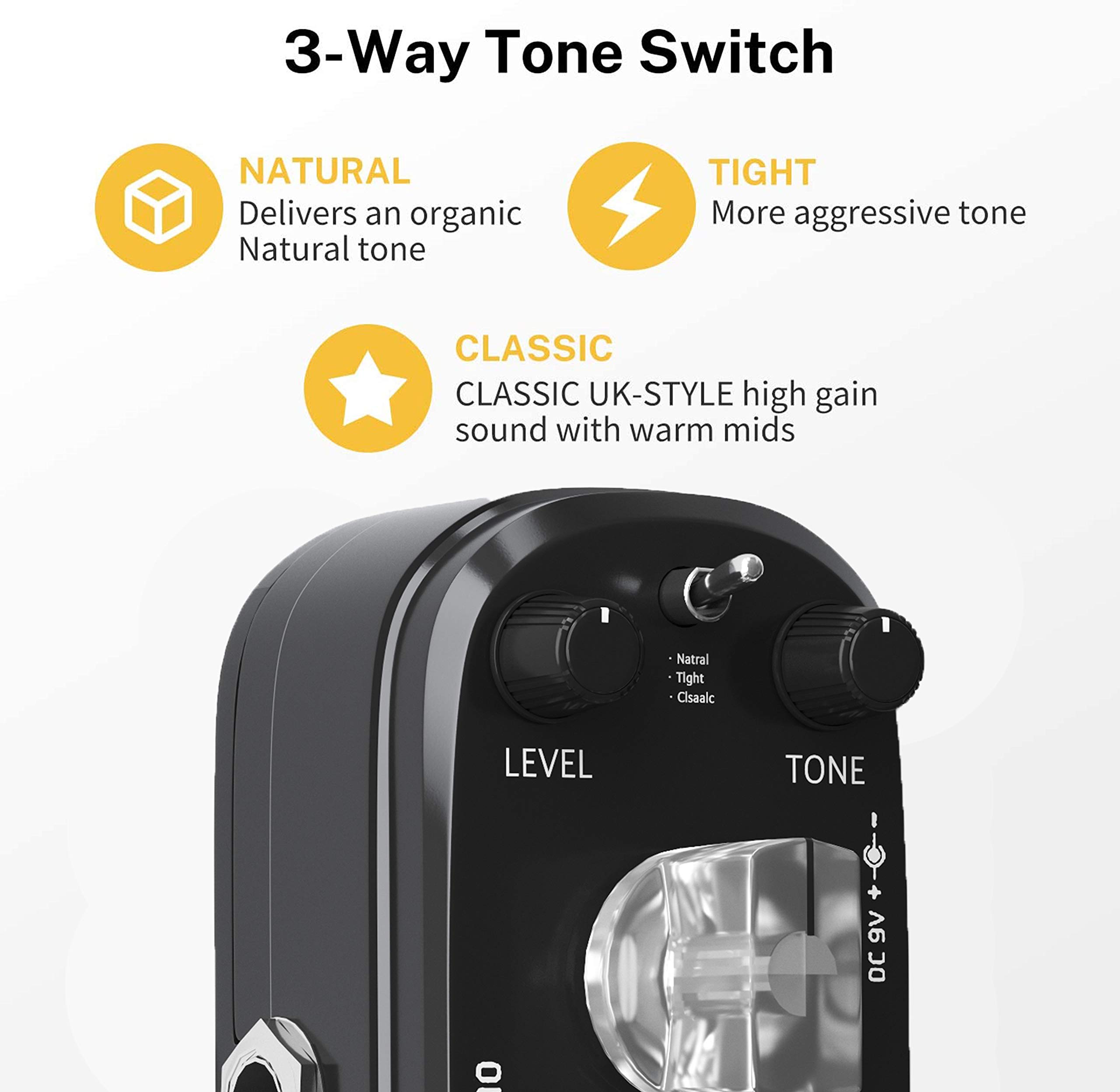 AZOR Distortion Guitar Pedal Effect with Right Angle Patch Cables - Professional Guitar Effects Pedal for Rock, Metal & Blues - Perfect for Live Performances & Studio Recording