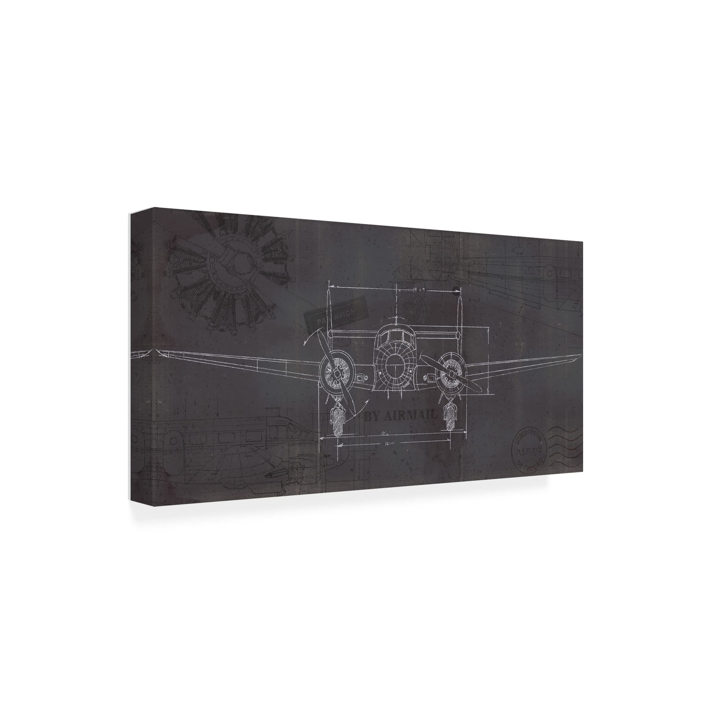 Marco Fabiano Plane Blueprint IV Wings Canvas Art Print - Aviation Wall Decor for Living Room, Office & Bedroom - Trademark Fine Art Collection