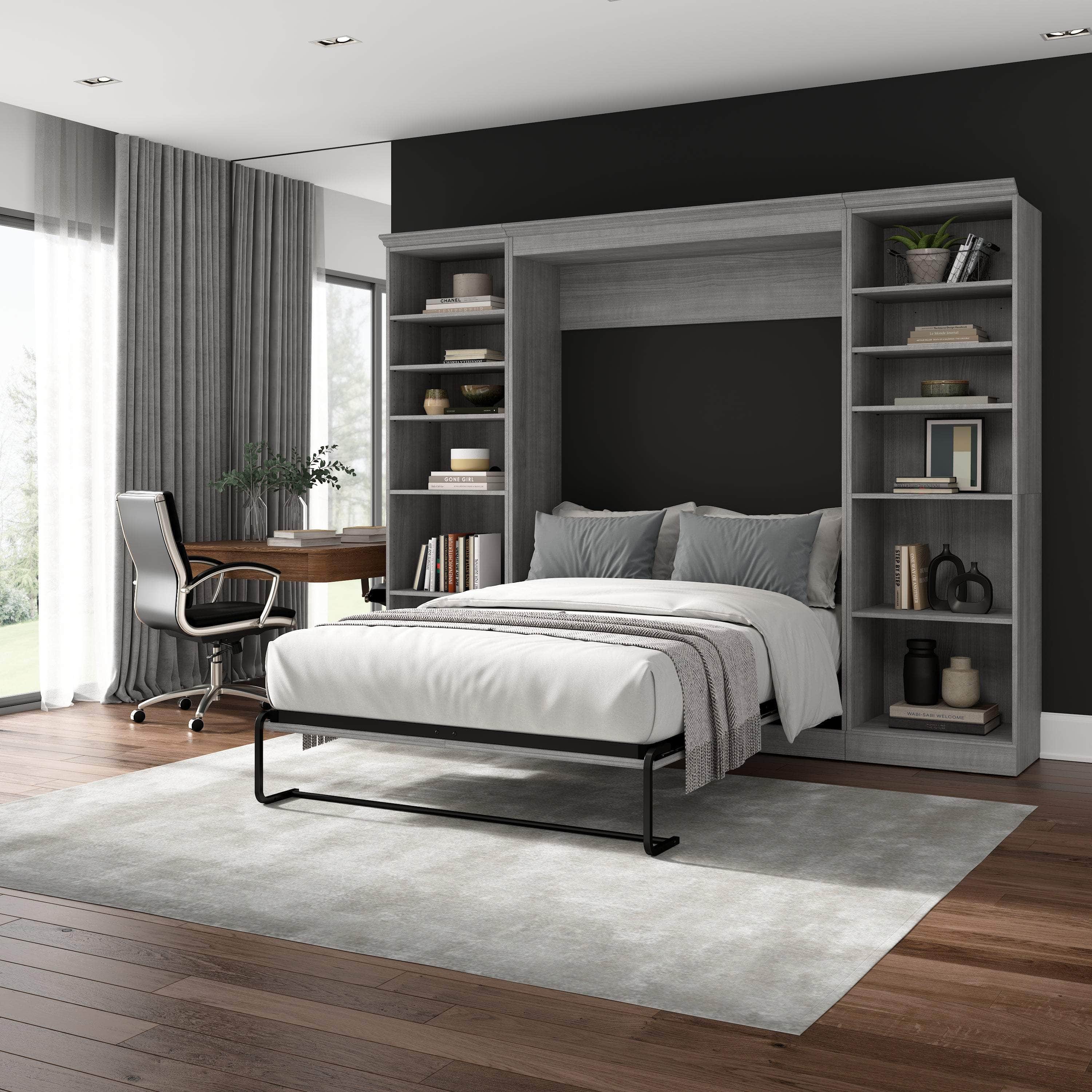 Space-Saving Full Murphy Wall Bed with 2 Storage Units - 3 Color Options | Perfect for Small Apartments, Guest Rooms & Home Offices