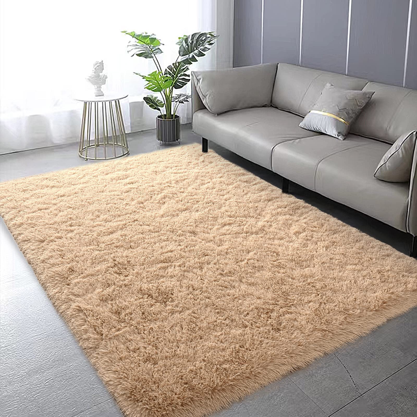 Zareas Modern Soft Shag Area Rugs - 3x5 Feet Beige Fluffy Carpet for Living Room, Bedroom, Dorm & Nursery | Non-Slip Faux Fur Rug for Kids Room & Home Decor | Cozy & Decorative Shaggy Rug for Family Spaces