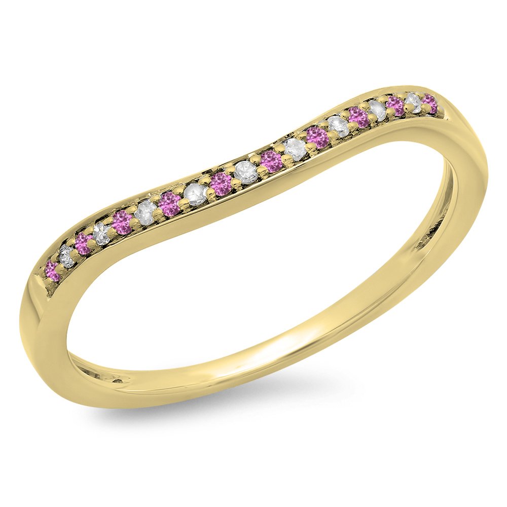 14K Solid Gold Round Pink Sapphire & White Diamond Women's Anniversary Wedding Band Ring – Elegant Gift for Wife, Engagement, Valentine's Day, or Special Occasions