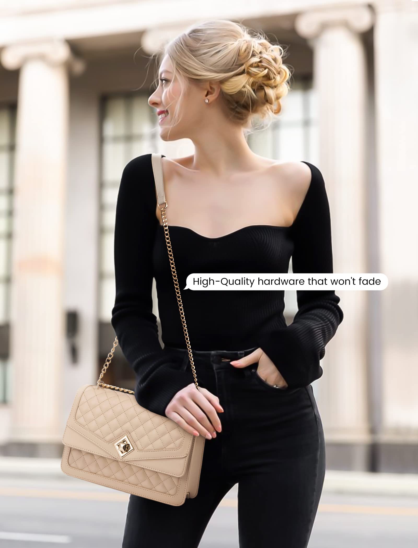 LOVEVOOK Women's Leather Quilted Crossbody Bag with Chain Strap - Stylish Clutch Satchel Purse for Evening, Party & Daily Use | Trendy Shoulder Bag for Ladies