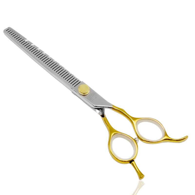 Tauro Pro Line Hair Cutting Scissors - 440C Stainless Steel Thinning Shears with Golden Handles & 40 Teeth - Professional Salon & Home Haircutting Tool