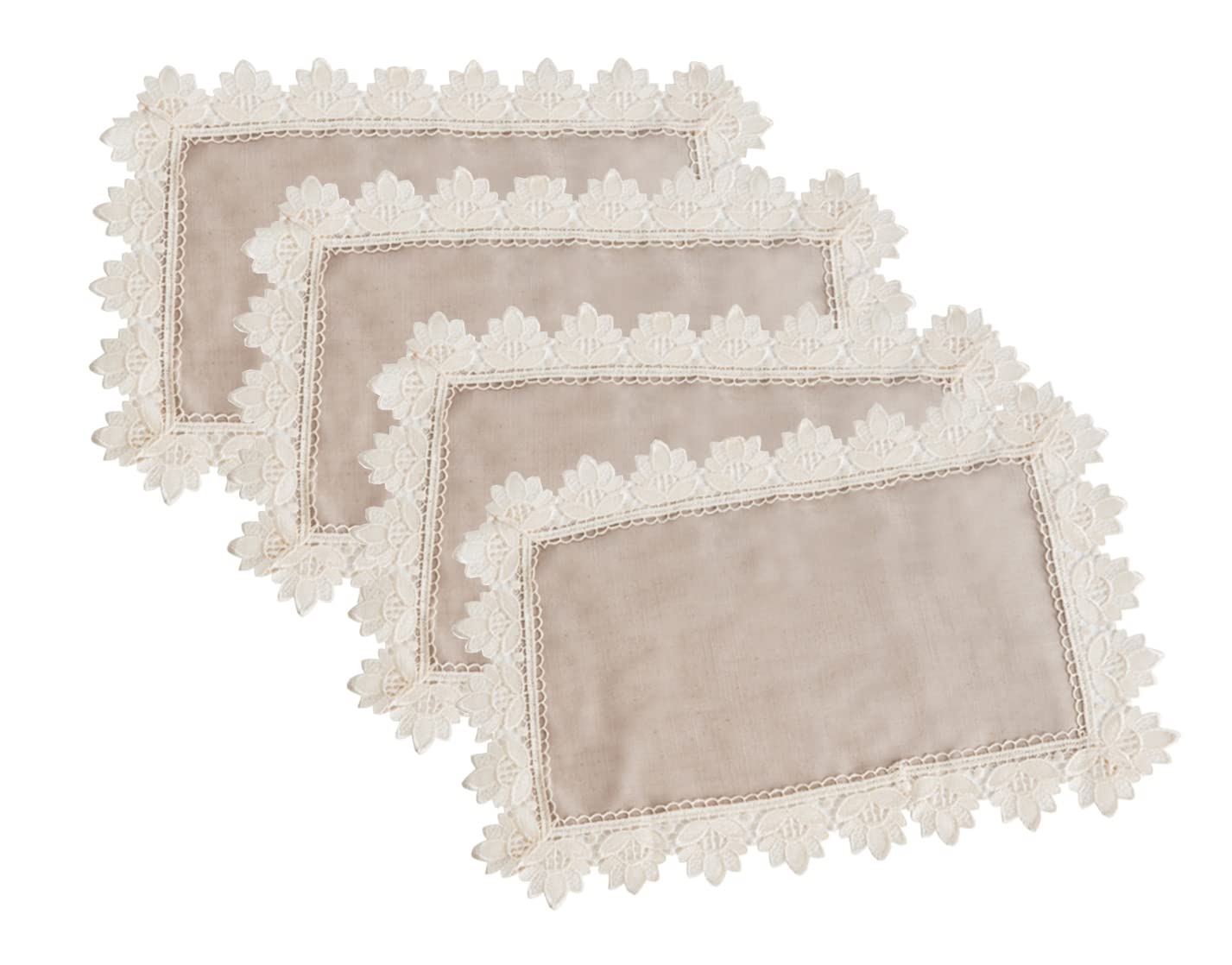Fennco Styles Venetto Lace Trimmed Elegant Placemats Set of 4 - 12x18 Inch Taupe Table Mats for Dining Room, Kitchen, Holiday Decor & Special Events | Perfect for Thanksgiving, Christmas Dinner & Family Gatherings