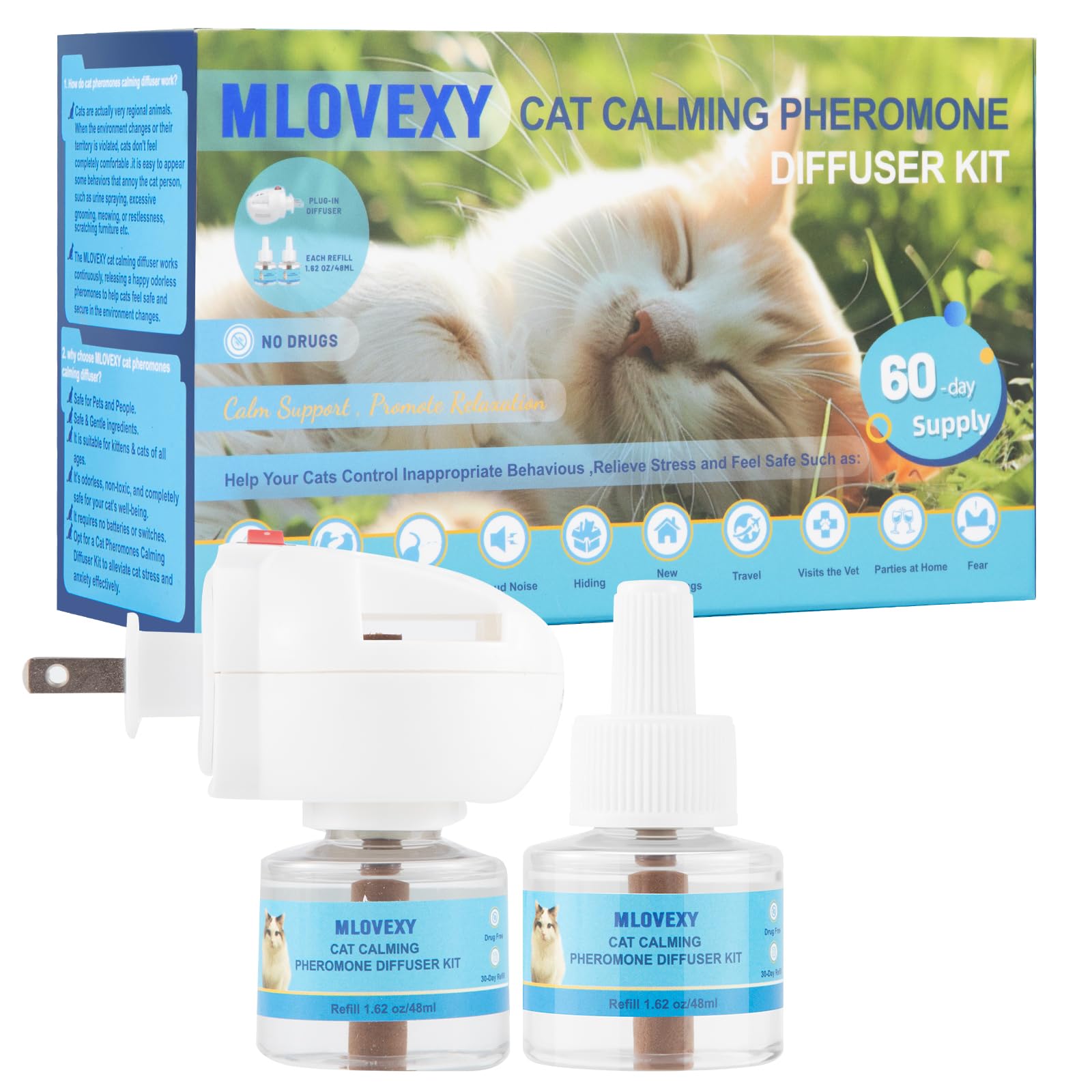 Therapet MD Cat Diffuser for Anxiety Relief - Calming Pheromones to Reduce Scratching & Spraying in Multi-Cat Homes (2 Refills, 60 Days) - Perfect for Stressful Situations Like Vet Visits, Moving, or New Pets
