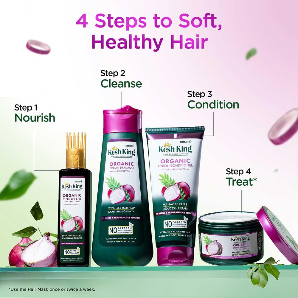 Organic Kesh King Onion & Curry Leaves Hair Conditioner - Reduces Hair Fall, Frizzy Hair Treatment for Dry & Damaged Hair - Deep Nourishing & Hydrating Formula (200ml) - Perfect for Daily Hair Care & Salon-Quality Results at Home