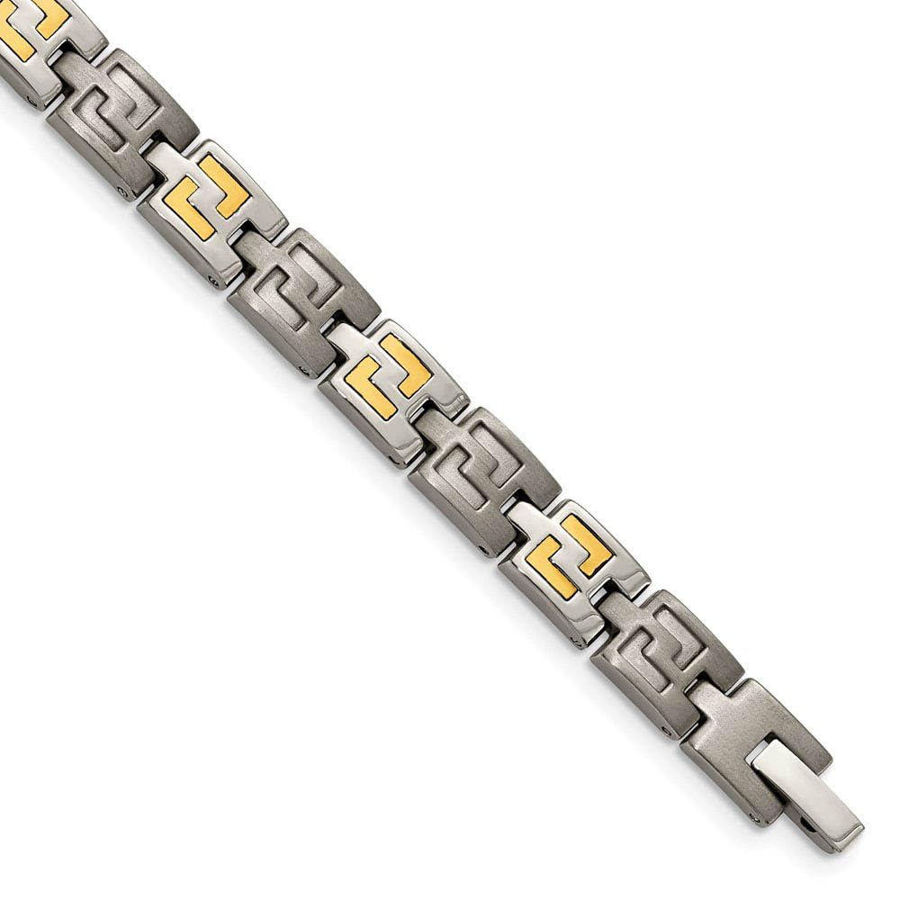 The Black Bow 8mm 14k Gold Inlay Titanium Link Bracelet - 8.5 Inch - Perfect for Formal Events & Everyday Elegance