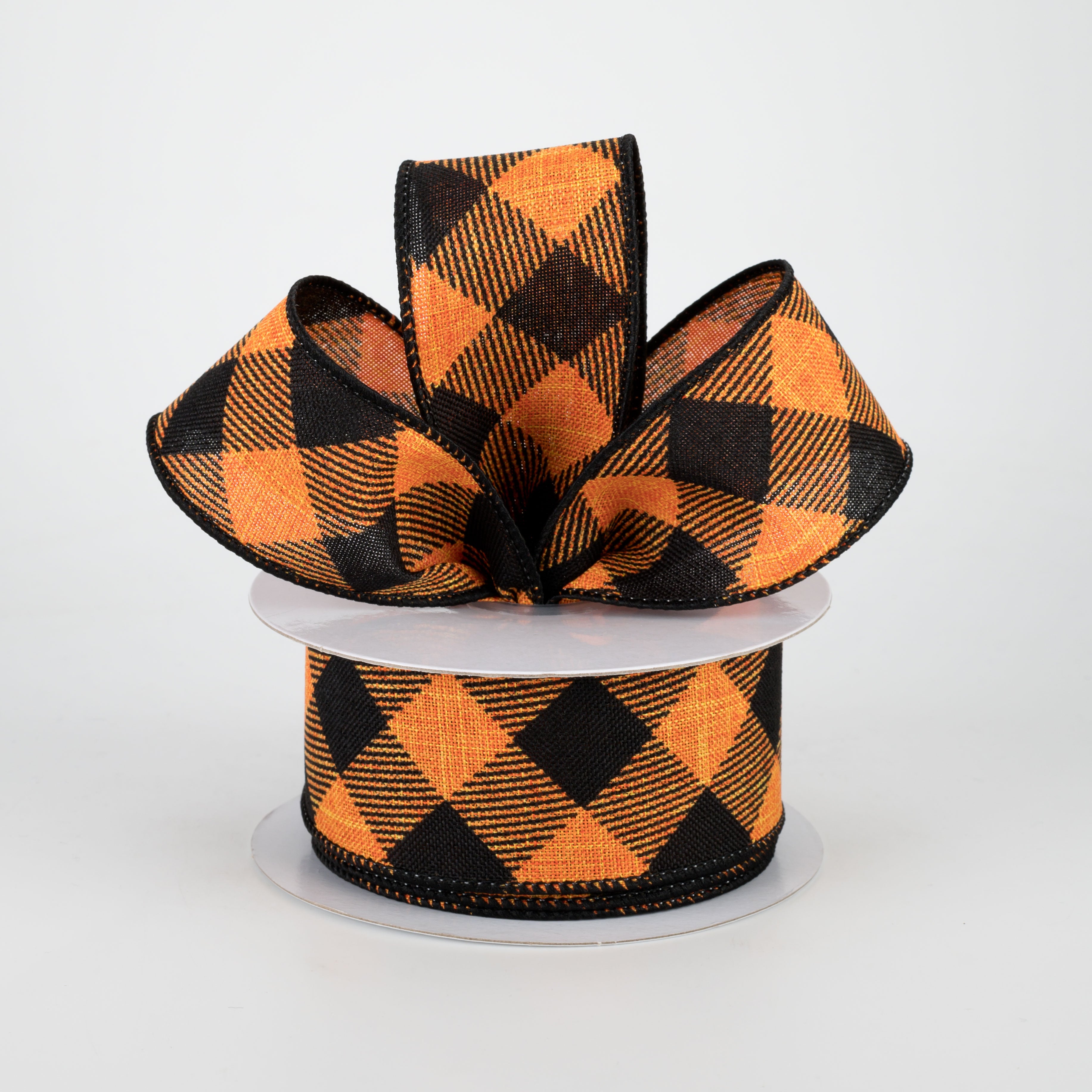 1.5 Inch Diagonal Check Ribbon - Orange and Black Grosgrain Ribbon (10 Yards) for Gift Wrapping, Crafts, and DIY Projects