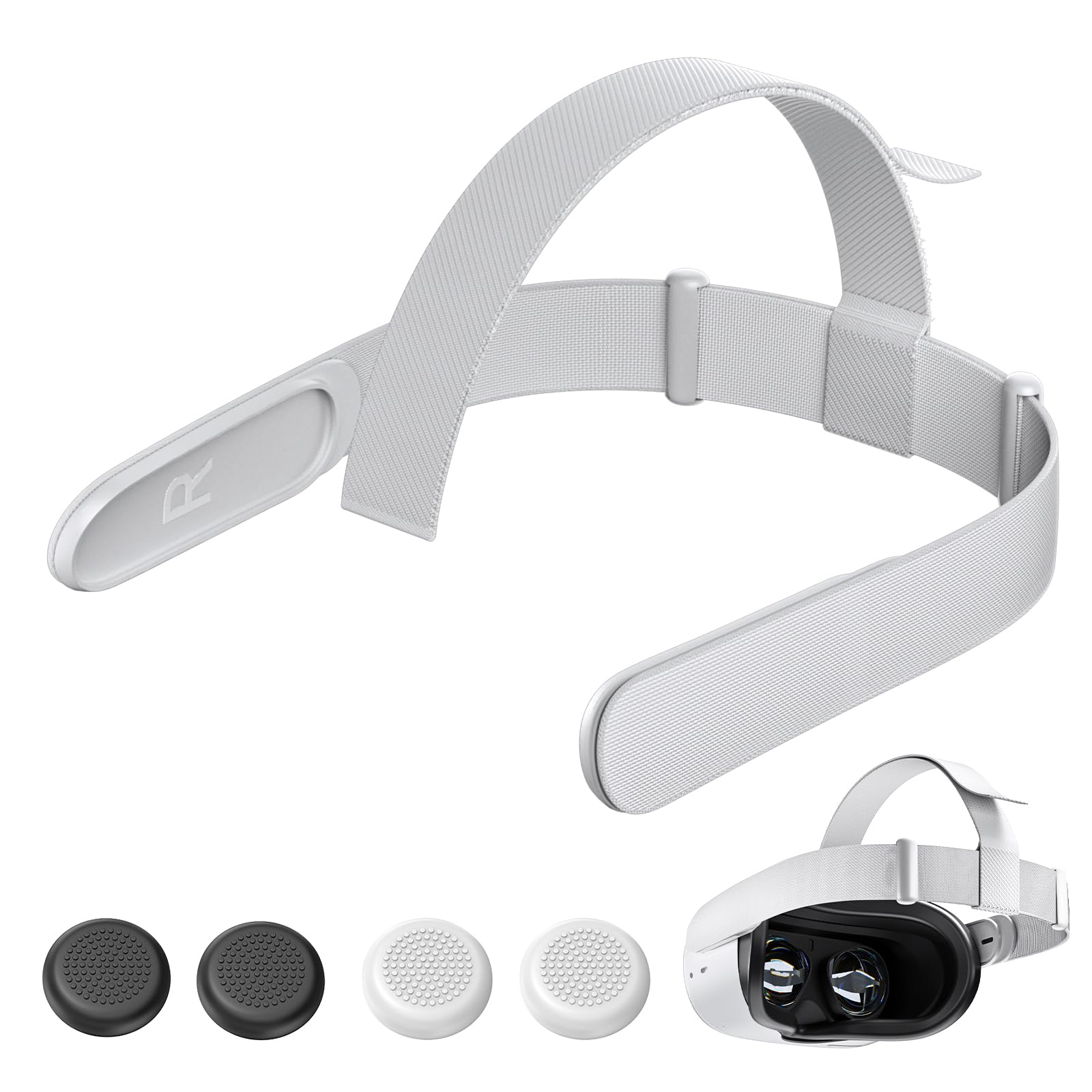 Oculus Quest 2 Head Strap Replacement - Comfortable Adjustable Headband for Meta Quest 2 VR Headset with 4 Bonus Controller Thumb Grip Caps - Perfect for Extended Gaming Sessions & VR Experiences