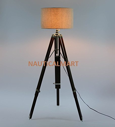 Stylish Wooden Tripod Floor Lamp with White Cotton Shade - Modern Home Decor Lighting for Living Room, Bedroom & Office