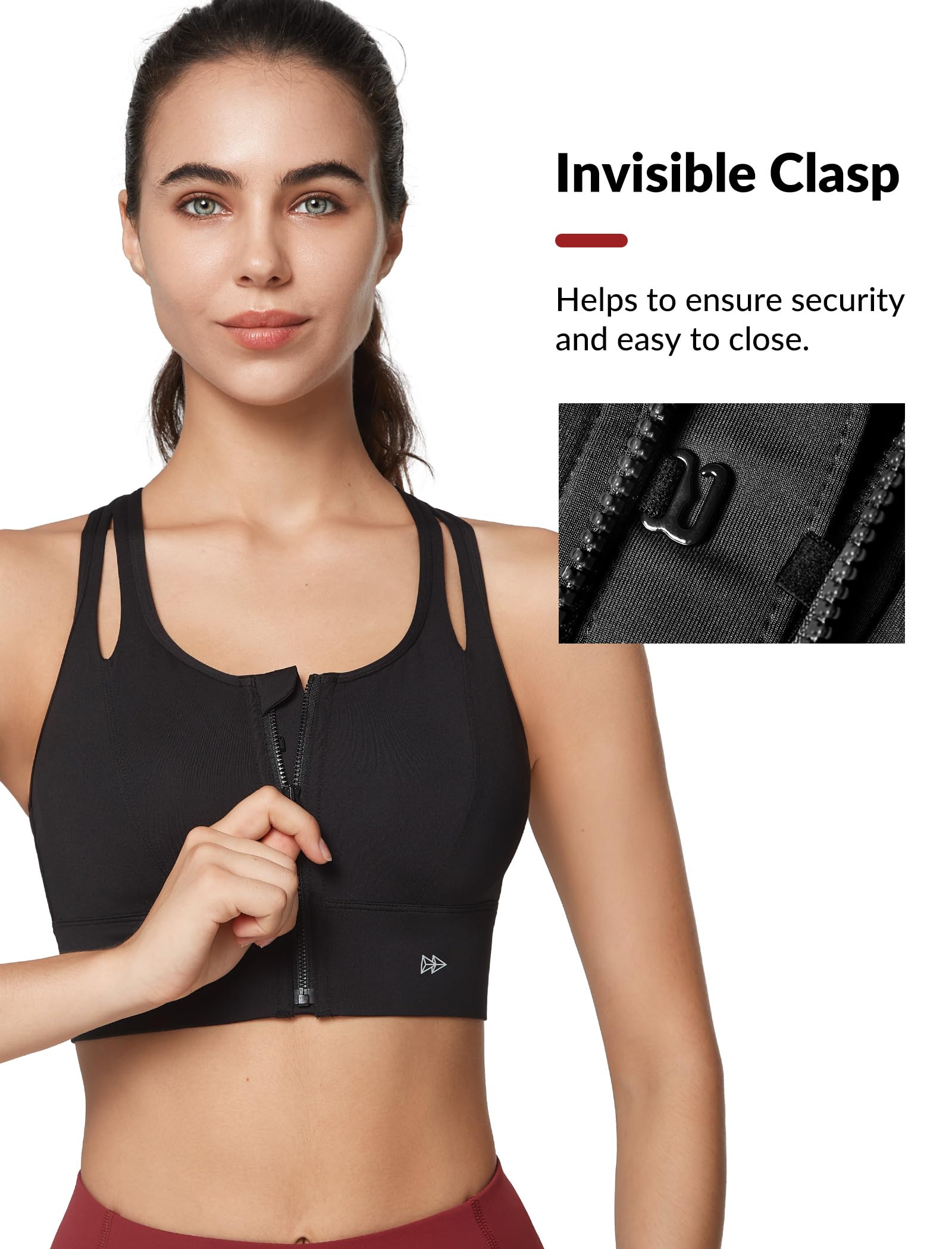 Yvette Women's High Impact Zip Front Sports Bra - Maximum Support for Large Bust - Ideal for Running, Workouts & High-Intensity Training