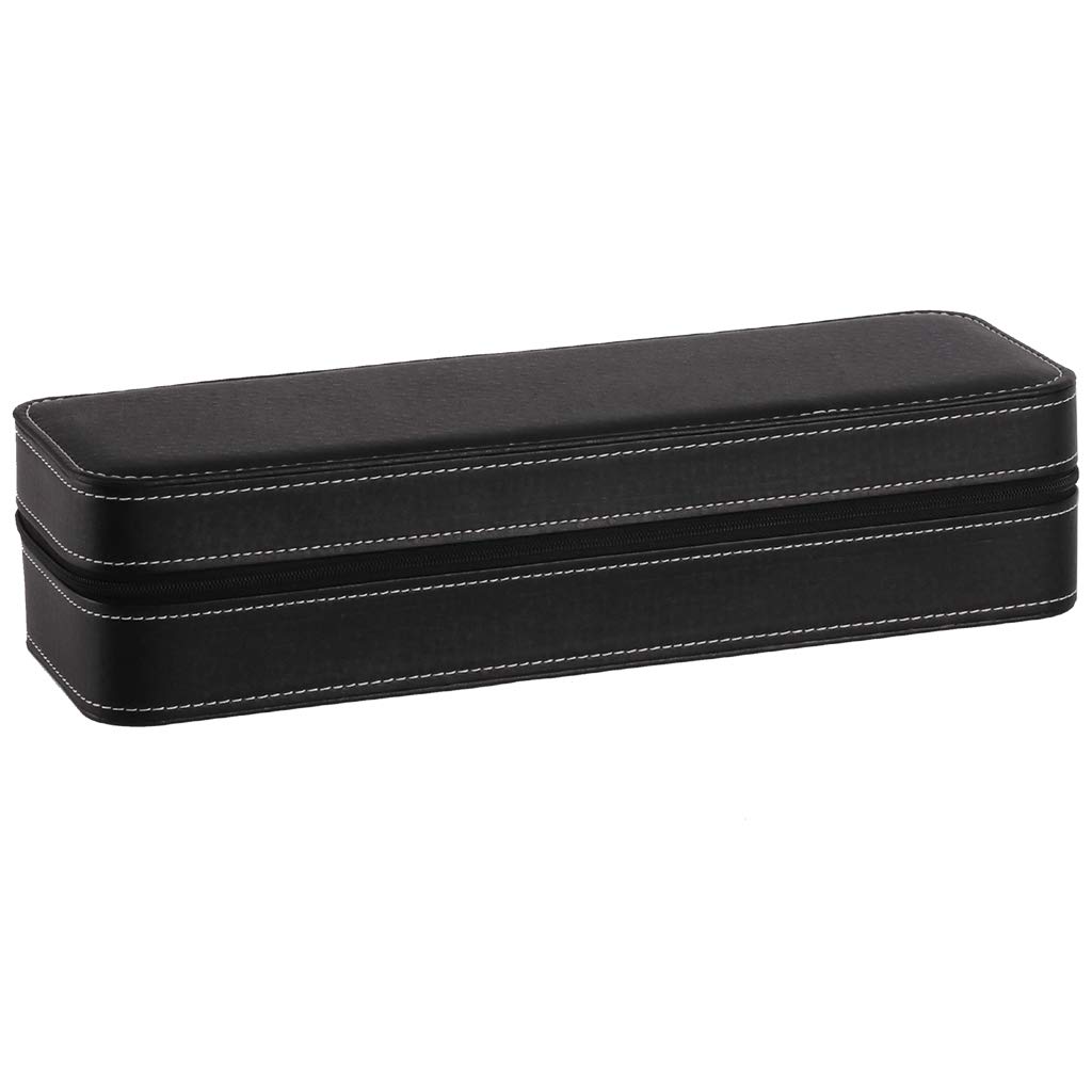 ACO&BEBE 6-Grid Watch Organizer Box with Zippered Closure - Compact Travel Jewelry Case for Watches & Accessories (Black) - Perfect for Business Trips & Vacation Storage