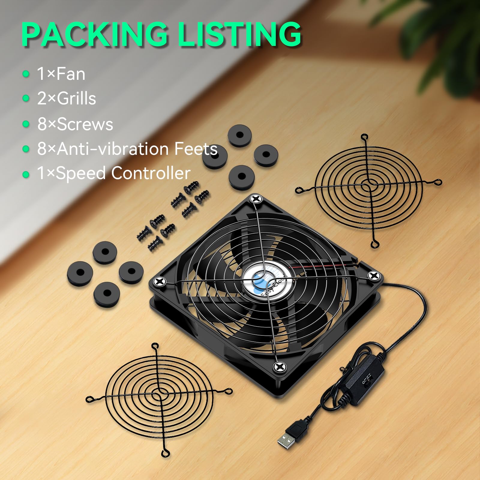 120mm USB Computer Fan with 3-Speed Controller - Quiet Cooling Fan for PC, Cabinet, Server, DVR, Router, Xbox & PlayStation - Perfect for Home Office, Gaming Setup & Electronics Cooling