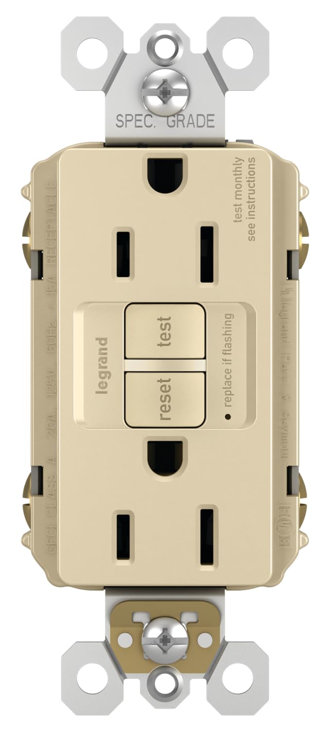 Legrand Radiant 1597I 15 Amp GFCI Self-Test Decorator Duplex Outlet, Ivory (1-Pack) - Perfect for Bathrooms, Kitchens & Outdoor Use, Weather-Resistant Electrical Outlet for Home Safety