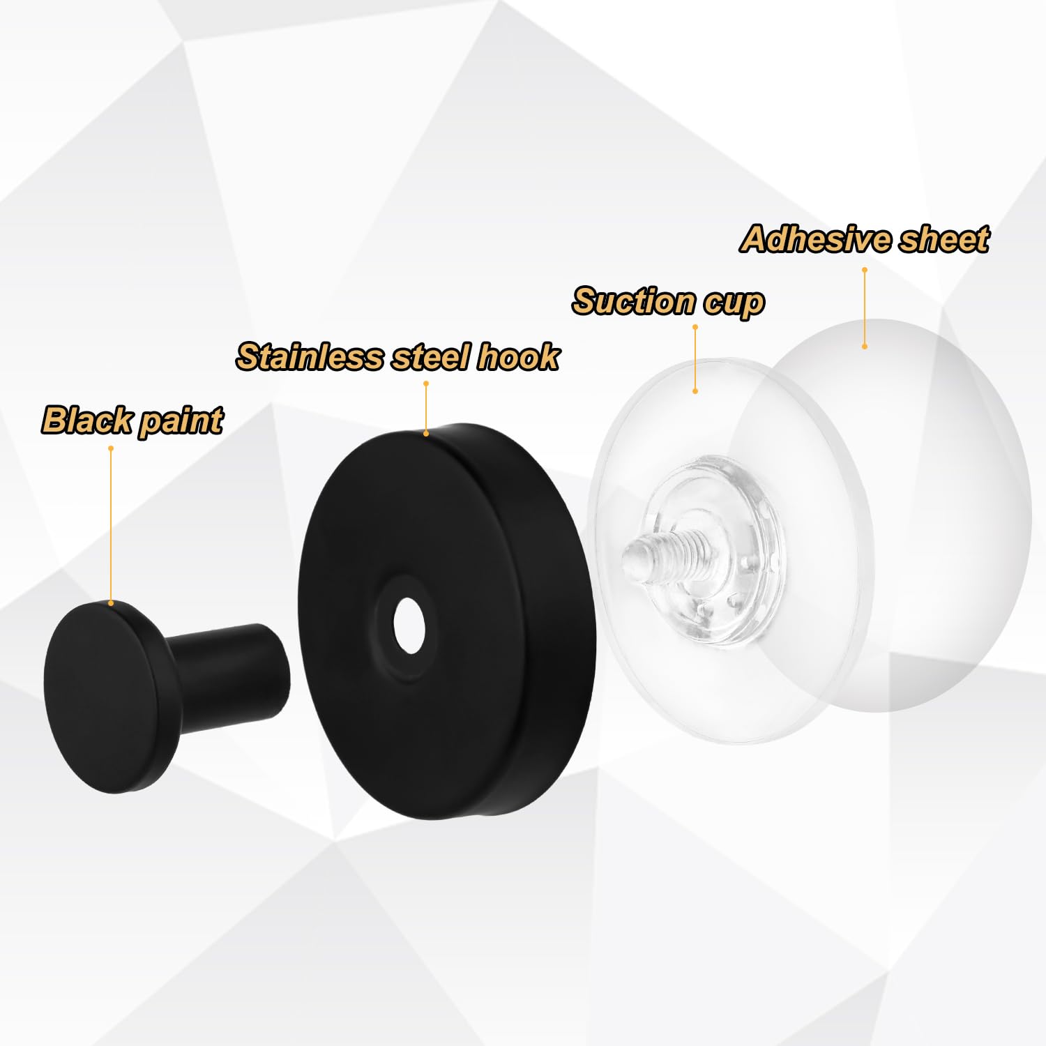 2-Pack Premium Stainless Steel Suction Cup Hooks - Heavy Duty Shower Hooks for Bathroom, Kitchen & Glass - Strong Adhesive Towel & Coat Hooks for Mirror, Tile & Smooth Surfaces (Black) - Perfect for Hanging Robes, Towels & Accessories in Showers & Bathrooms