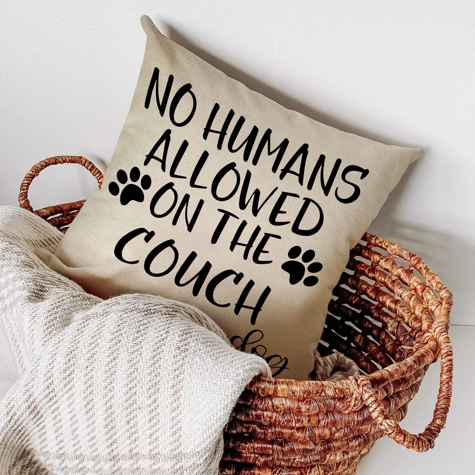 Funny Dog Paw Print Decorative Throw Pillow Cover - No Humans Allowed Couch Sign - 18x18 Inch Dog Lover Gift for Farmhouse, Living Room & Sofa Decor - Perfect for Pet Owners and Home Decor Enthusiasts