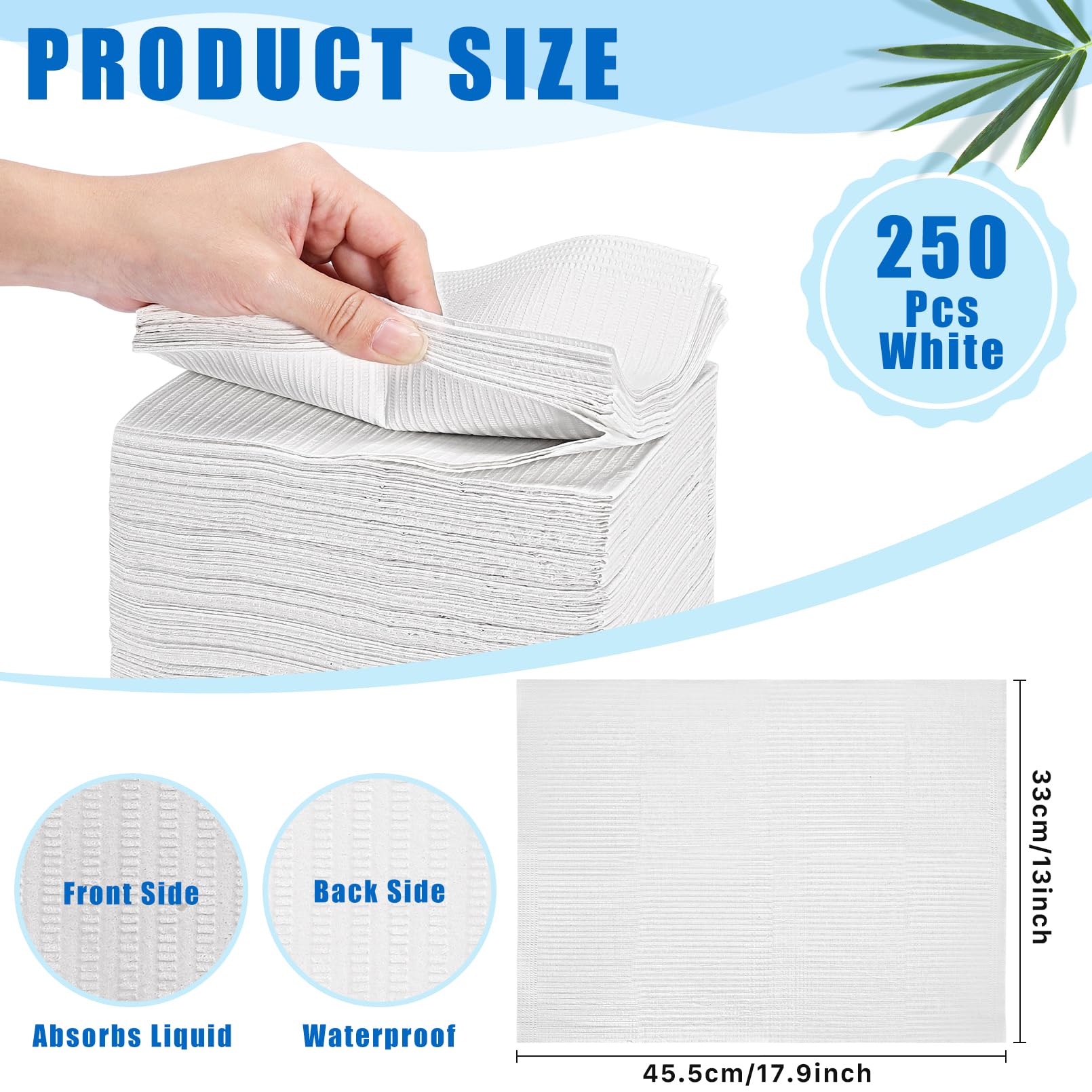 250Pcs White Dental Bibs - Disposable 3-Ply Waterproof Tattoo & Piercing Bibs - 13