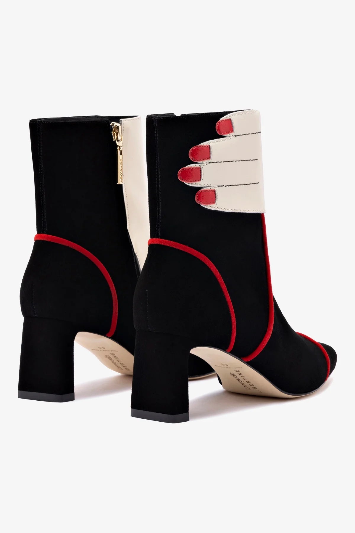 Larroudé x Libertine Leather Hand Boots in Black, Ivory & Scarlet – Stylish Ankle Boots for Women, Perfect for Casual Outings, Parties & Fall Fashion