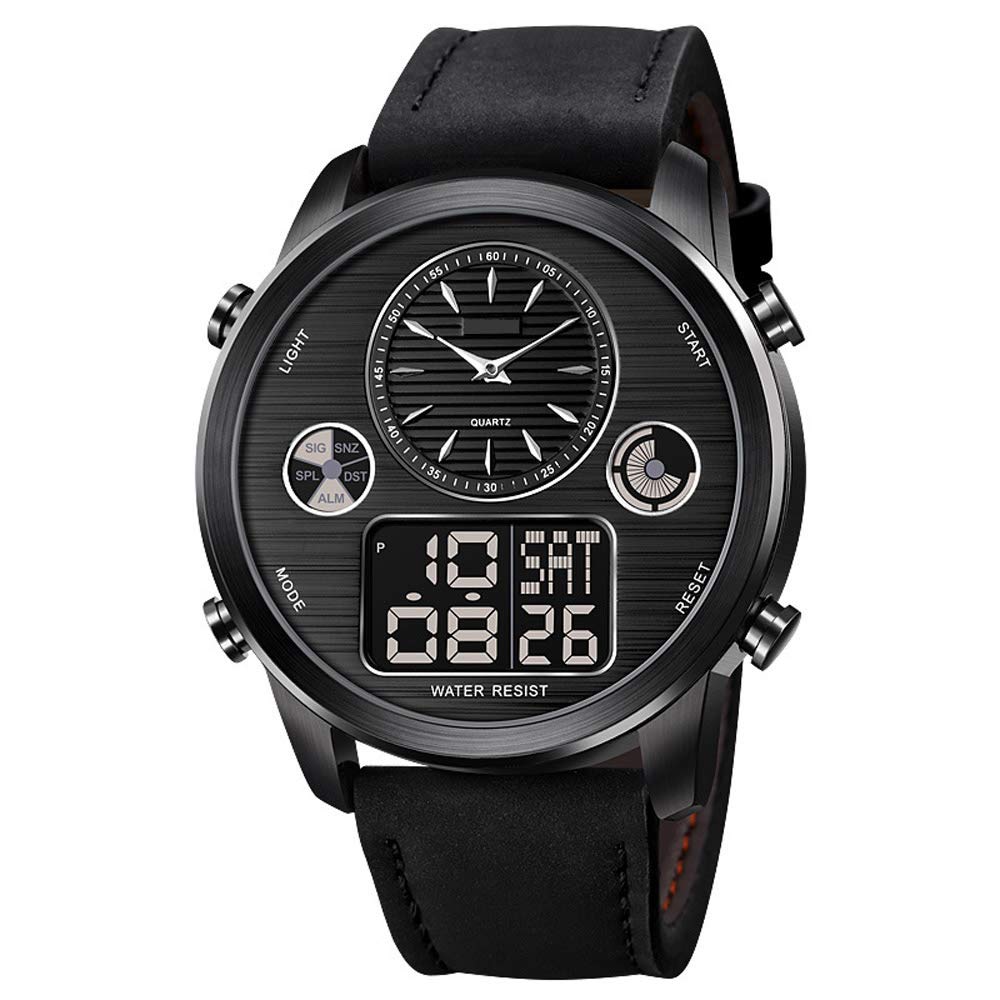 VIGOROSO Men's Luxury Analog Digital Watch - Leather Strap, Chronograph, LED Date for Casual & Military Use