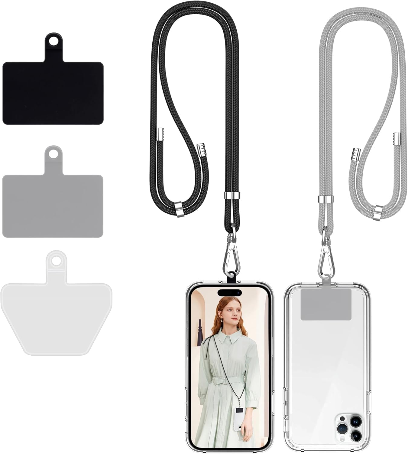 Takyu Universal Adjustable Nylon Phone Lanyard - Crossbody Neck Strap for iPhone, Samsung & Most Smartphones (2 Pack - Black & Grey) | Perfect for Work, Travel, Events & Hands-Free Convenience