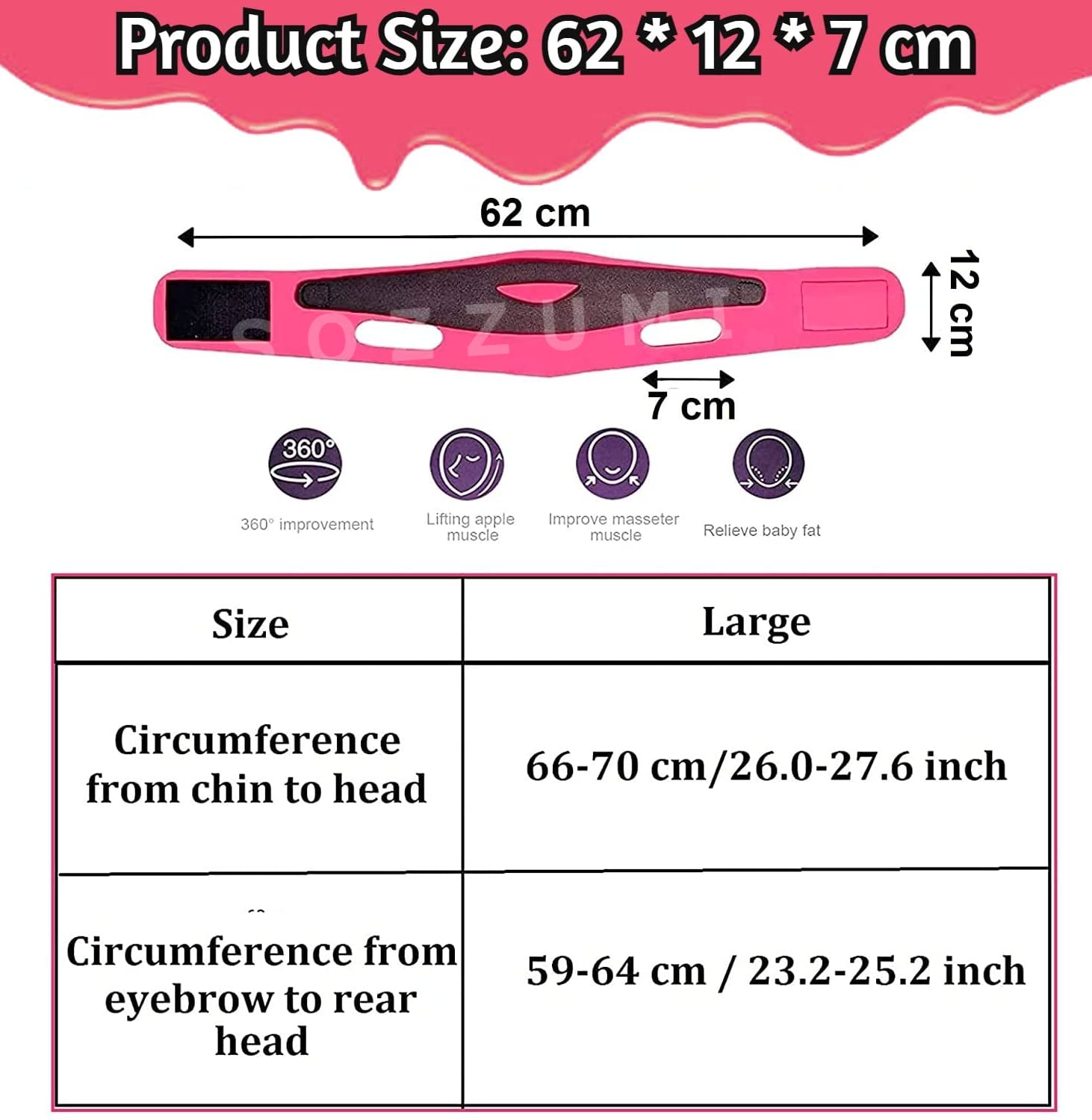 Sozzumi Face Slimming Mask - Double Chin Reducer & V Shape Lifting Belt for Women - Jawline Contouring & Chin Lift - Skin Tightening & Firming (Pink) | Perfect for Home Spa, Self-Care & Instant Facial Sculpting