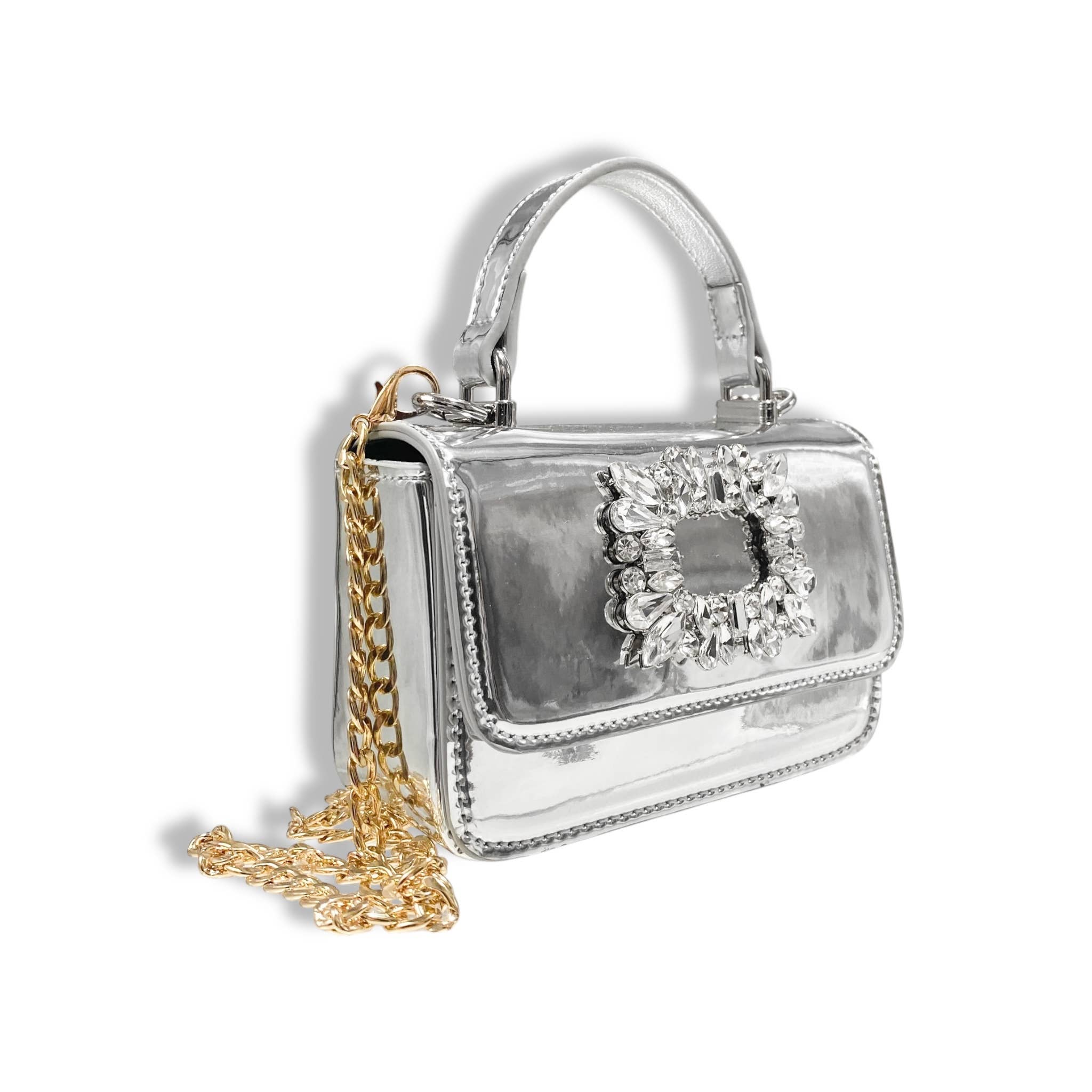Sparkling Rhinestone Embellished Patent Leather Clutch Purse - Elegant Pink Evening Bag for Parties, Weddings & Special Occasions