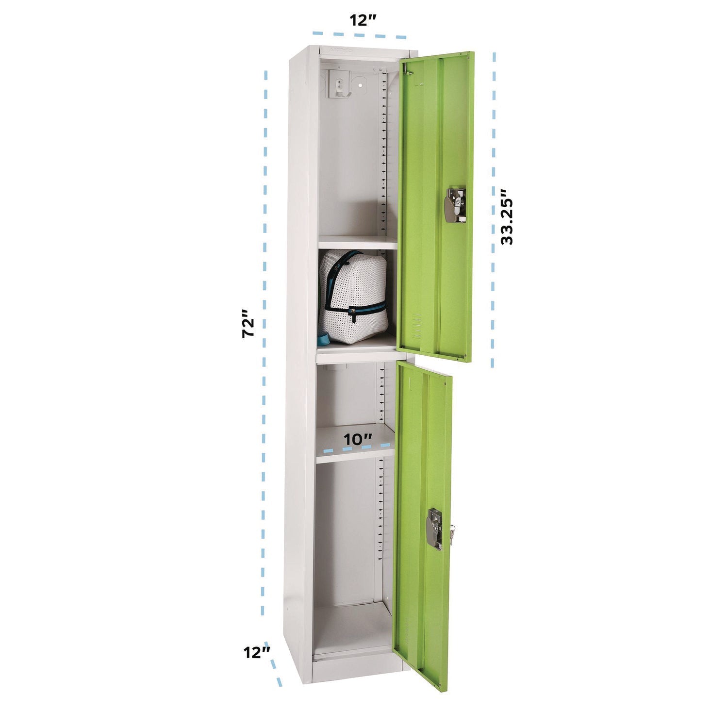 AdirOffice Steel Storage Locker - 2 Compartment Metal Locker Cabinet, 12x12x72 Inches, Green - Perfect for Schools, Gyms & Office Storage Organization