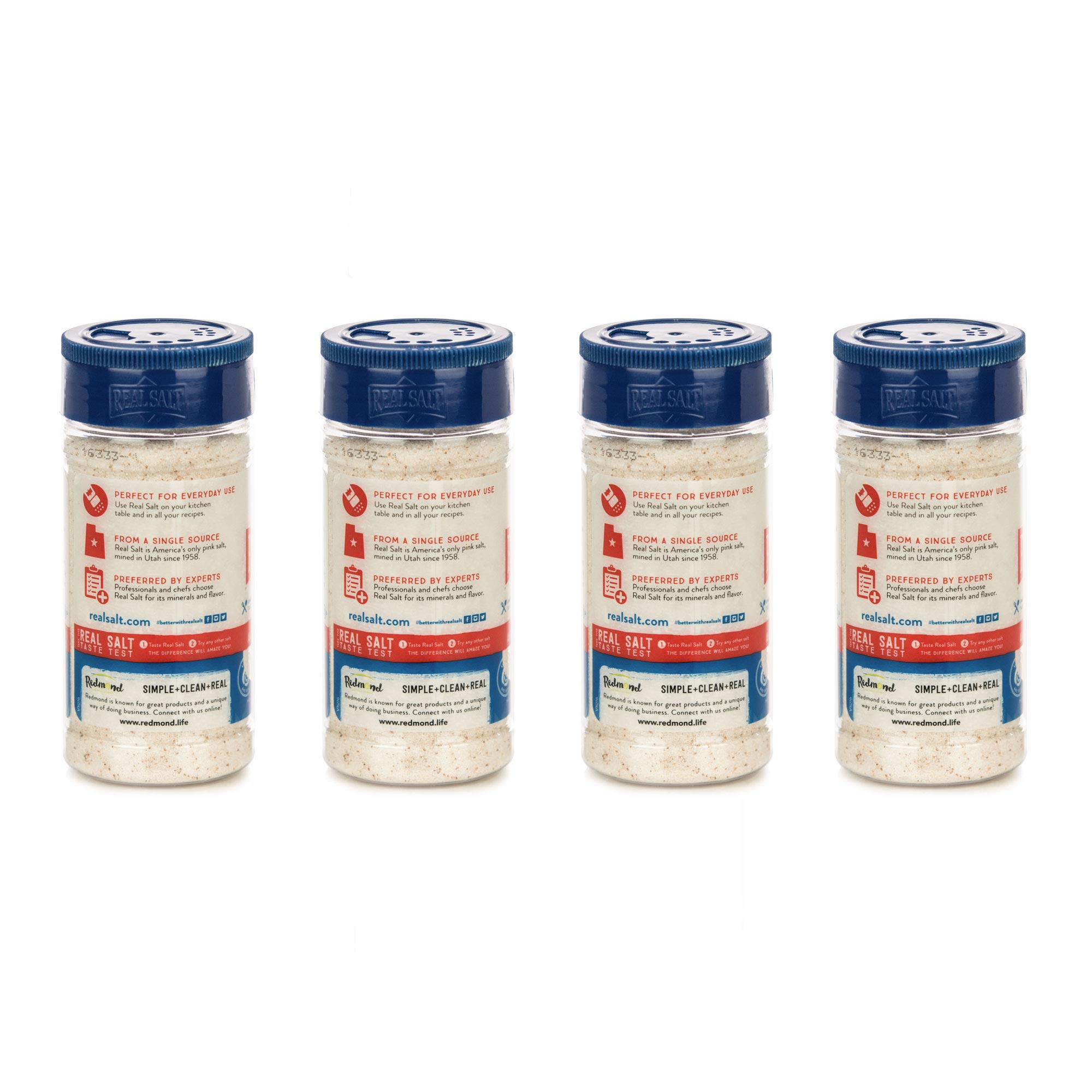 Redmond Real Sea Salt - Natural Unrefined, Gluten-Free Fine Grain Salt, 4.75 Ounce Shaker (4-Pack) | Perfect for Cooking, Baking & Seasoning