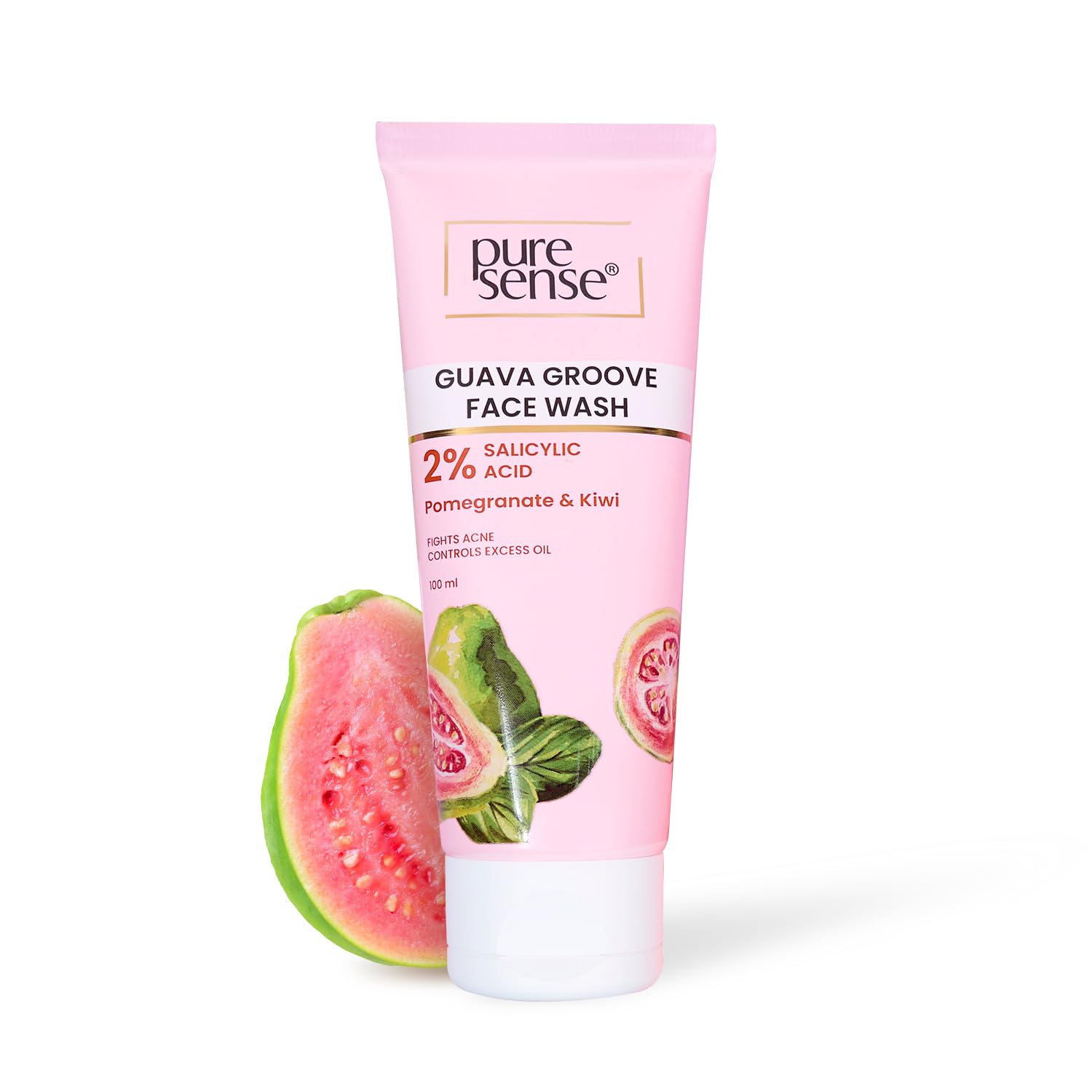 PureSense Guava Groove Face Wash with 2% Salicylic Acid | Pomegranate & Kiwi Extract | Acne Treatment & Oil Control | For Men & Women - 100ml | Daily Cleanser for Oily & Combination Skin | Perfect for Morning & Night Skincare Routine