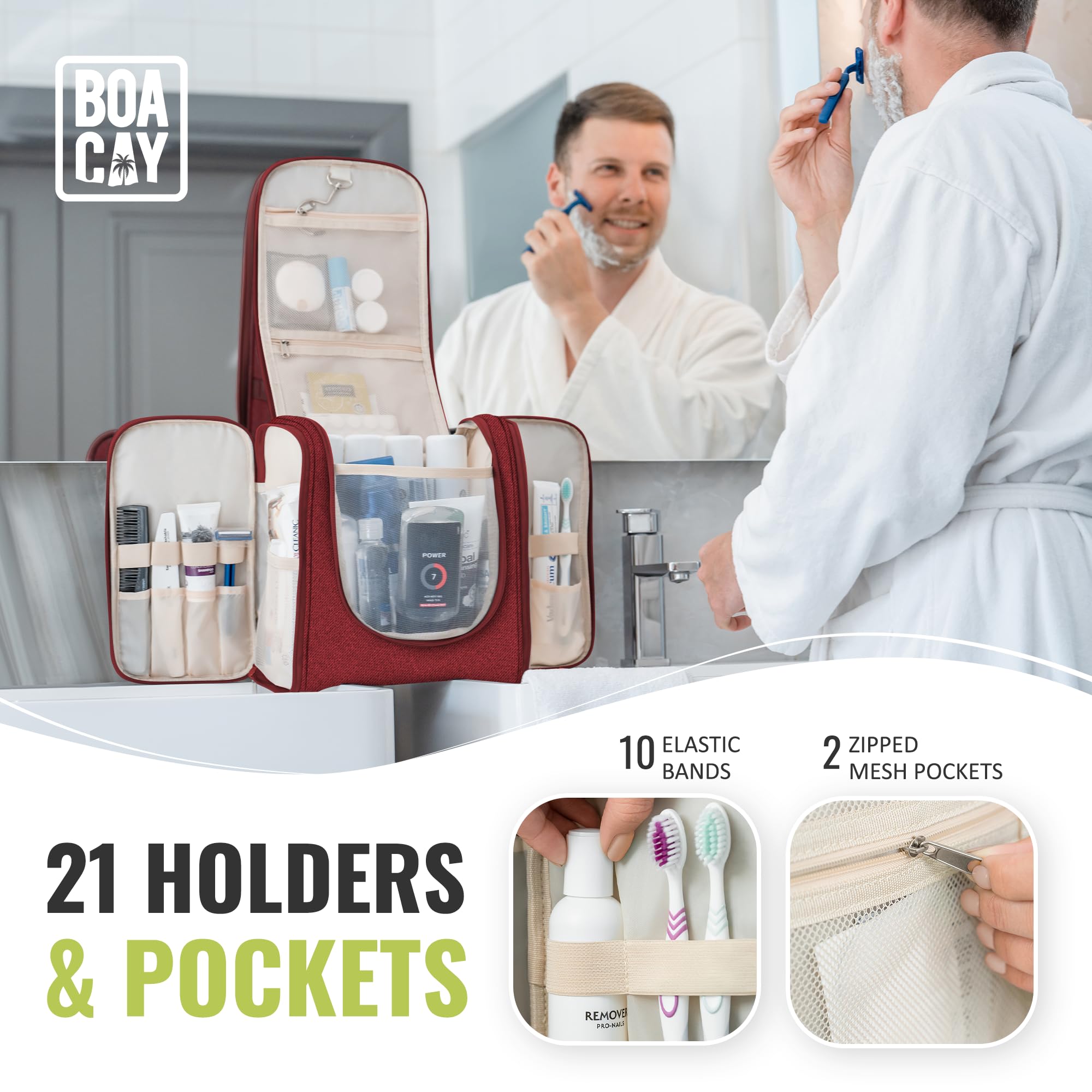 BOACAY Extra Large Hanging Travel Toiletry Bag for Women & Men - Waterproof Makeup Organizer, Cosmetic & Bathroom Essentials Storage - Perfect for Vacation, Gym, Camping & Business Trips